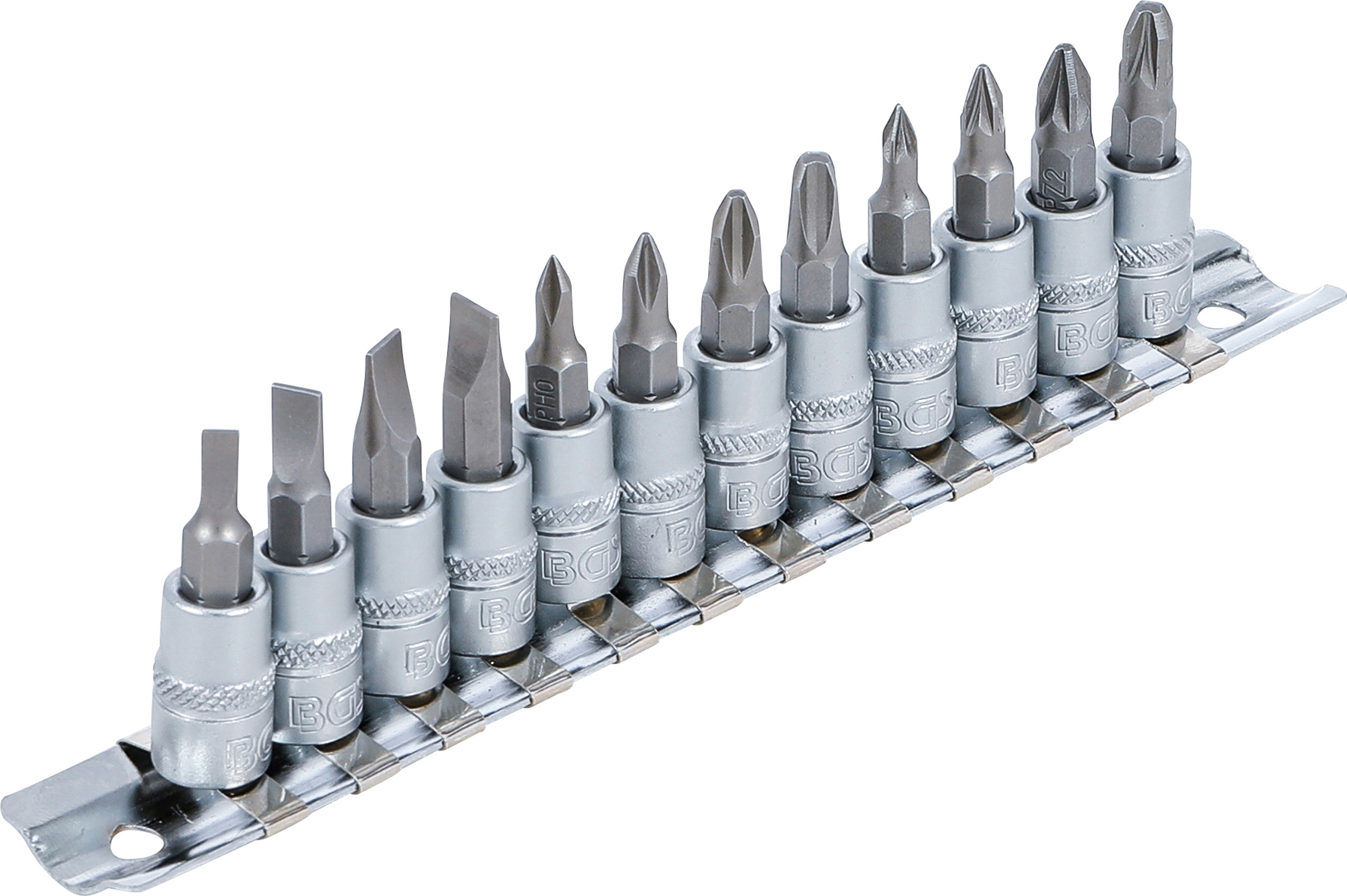 BGS Bit-Einsatz-Satz | Antrieb Innenvierkant 6,3 mm (1/4") | Schlitz, Kreuzschlitz PH, Kreuzschlitz PZ | 12-tlg.