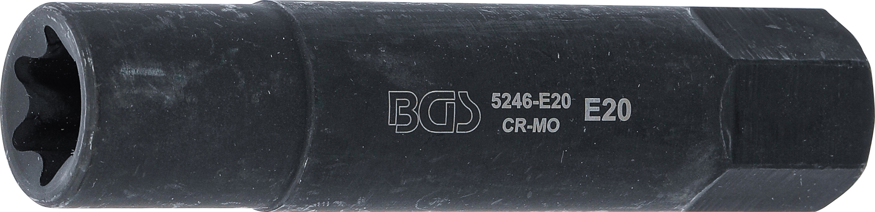 BGS Steckschlüssel-Einsatz E-Profil, extra lang | Antrieb Außensechskant 22 mm | SW E20