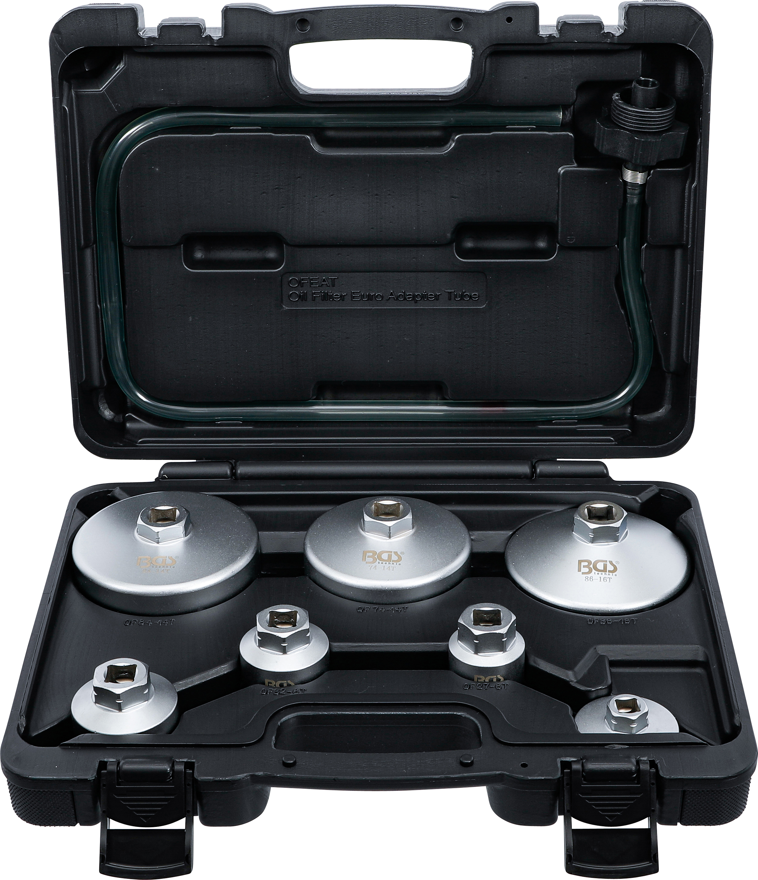 BGS Ölfilterschlüssel-Satz | mit Ölfilter-Ablassschlauch | für VAG, BMW, Citroën, Peugeot, Ford, Mercedes-Benz, Opel, Volvo | 8-tlg.