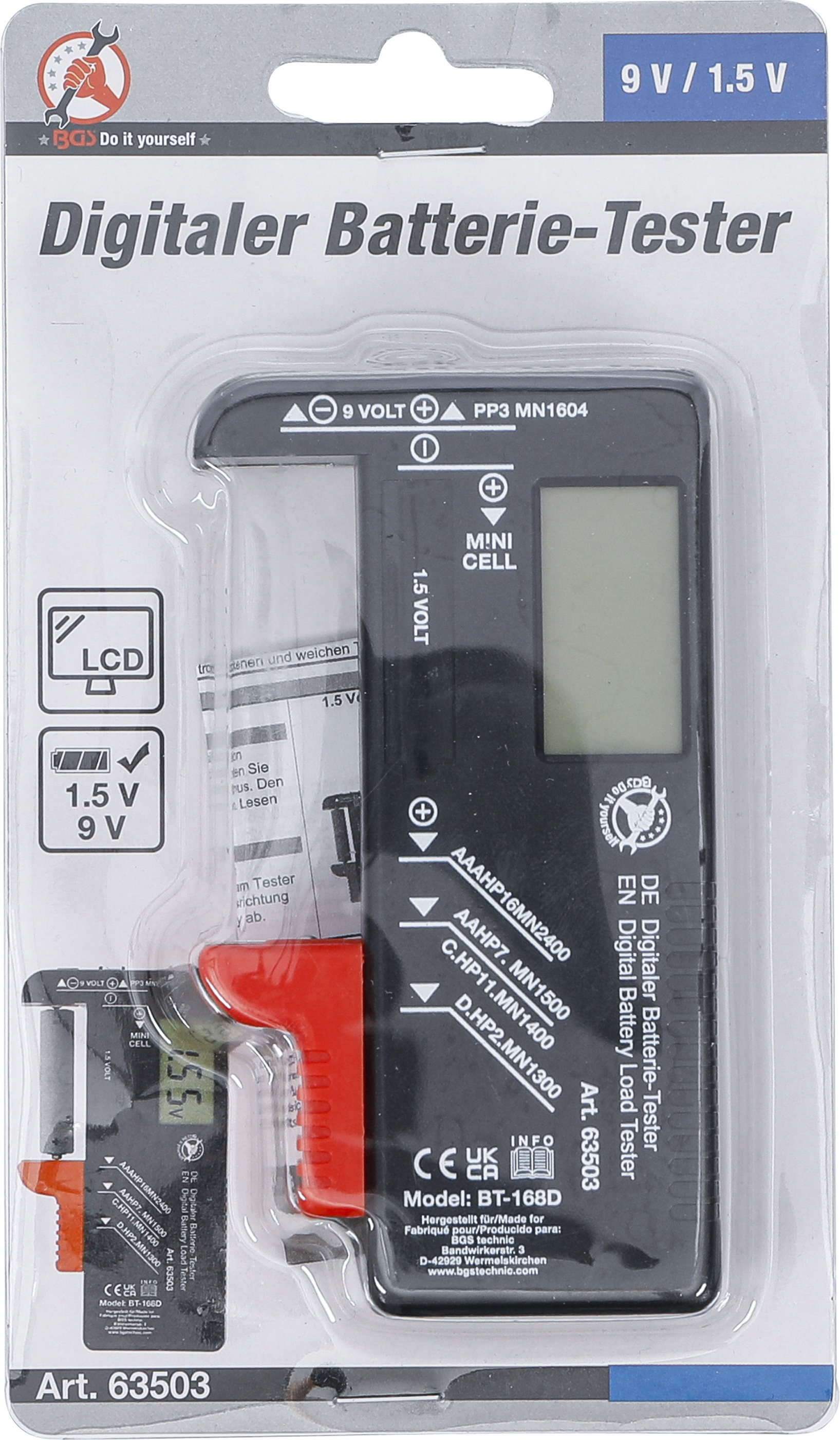 BGS Digitaler Batterie-Tester | 1,5 V / 9 V