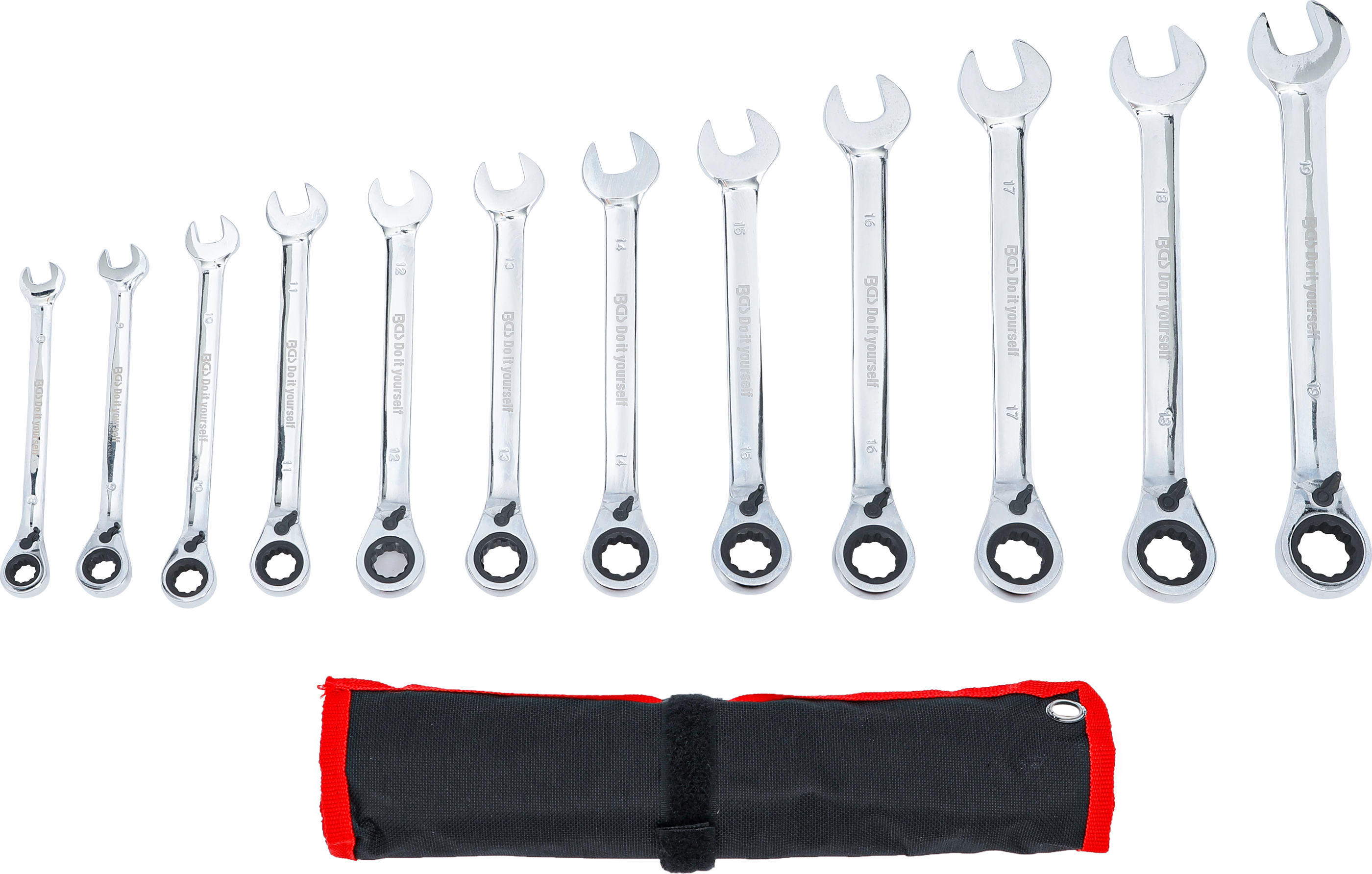 BGS Ratschenring-Maulschlüssel-Satz | umschaltbar | SW 8 - 19 mm | 12-tlg.
