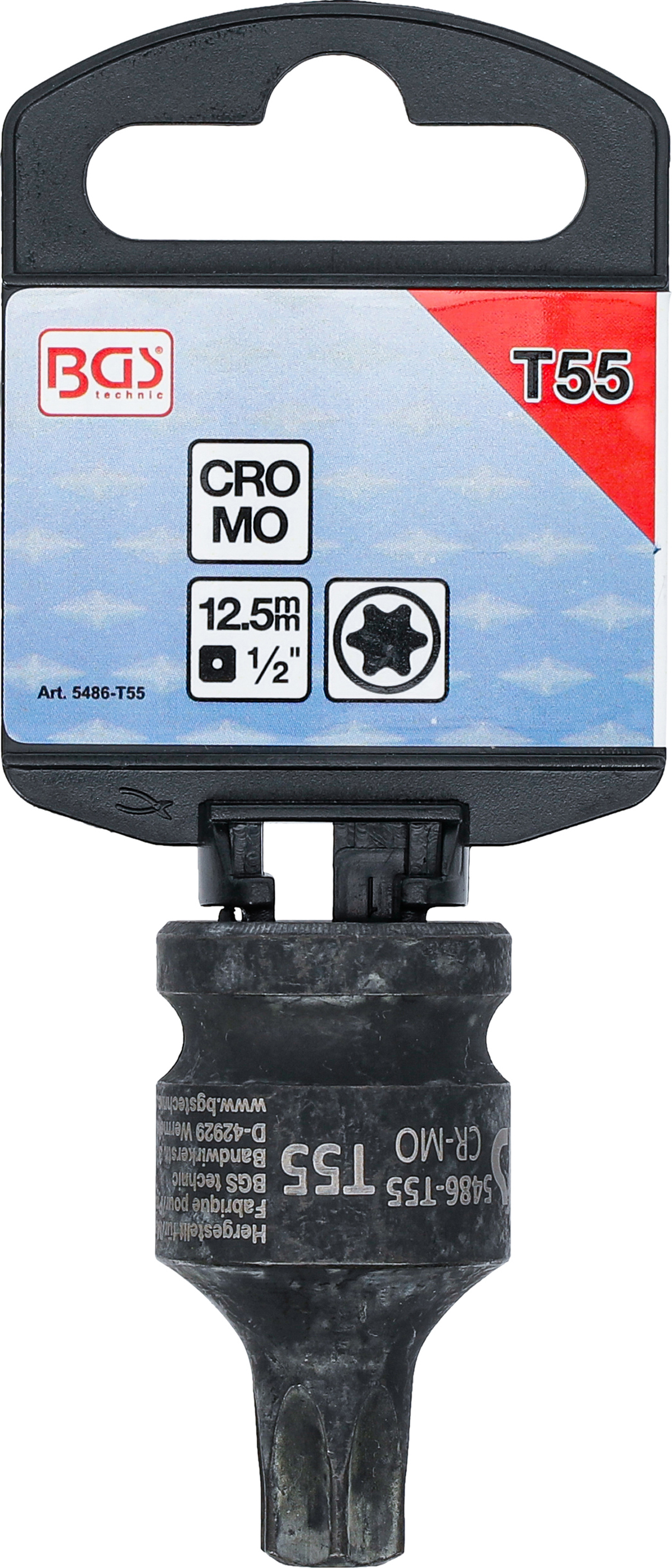 BGS Kraft-Bit-Einsatz | Länge 42 mm | Antrieb Innenvierkant 12,5 mm (1/2") | T-Profil (für Torx) T55