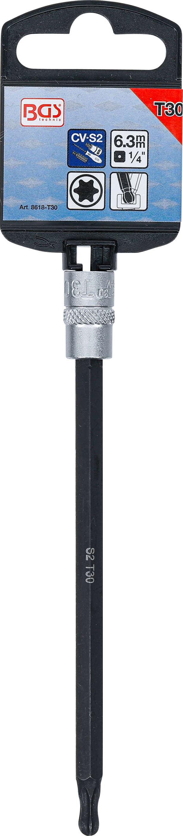 BGS Bit-Einsatz | Antrieb Innenvierkant 6,3 mm (1/4") | T-Profil (für Torx) mit Kugelkopf T30