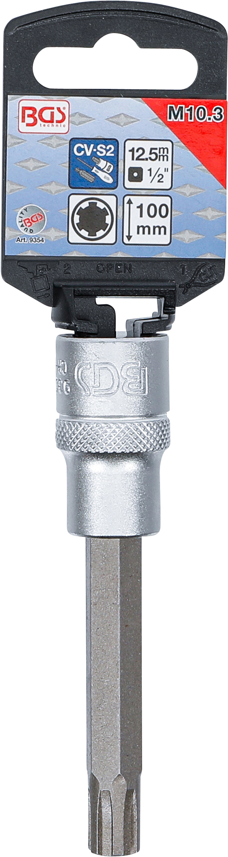 BGS Bit-Einsatz | Länge 100 mm | Antrieb Innenvierkant 12,5 mm (1/2") | Keil-Profil (für Ribe) M10,3