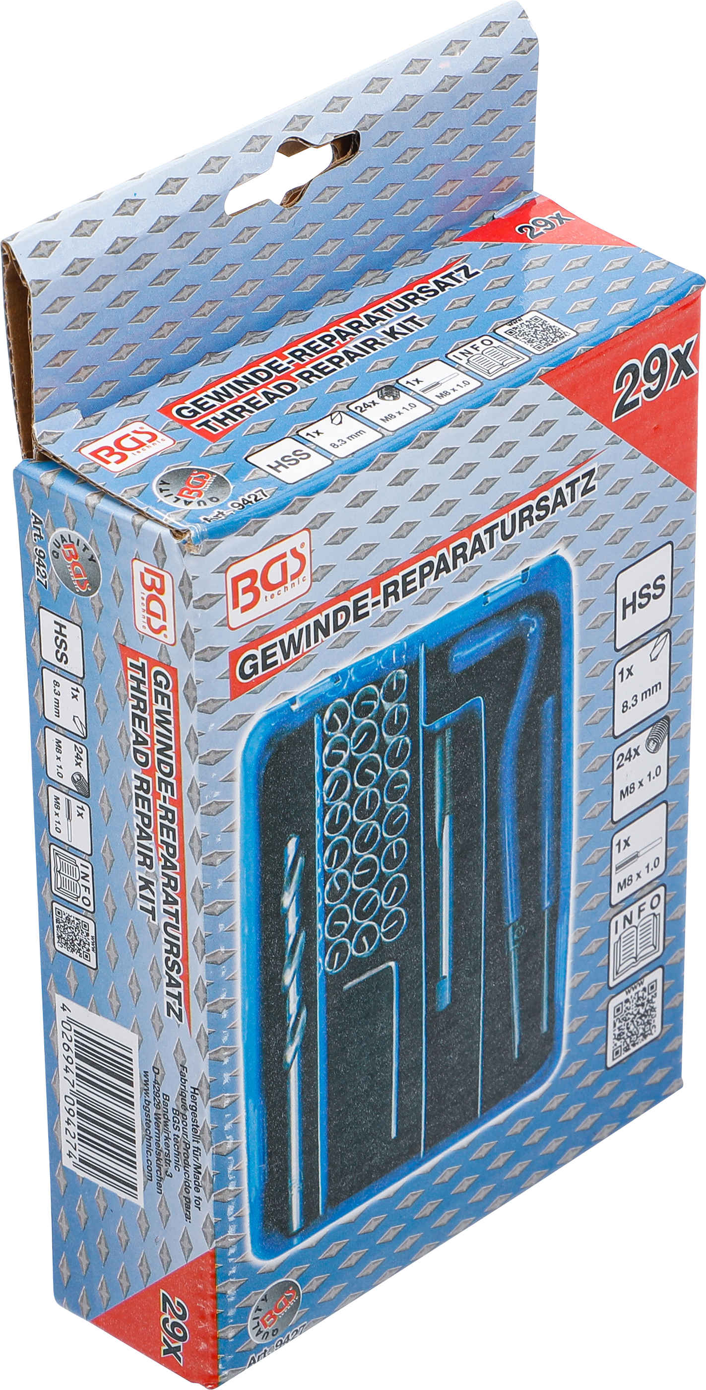 BGS Gewinde-Reparatursatz | M8 x 1.0 | 29-tlg.