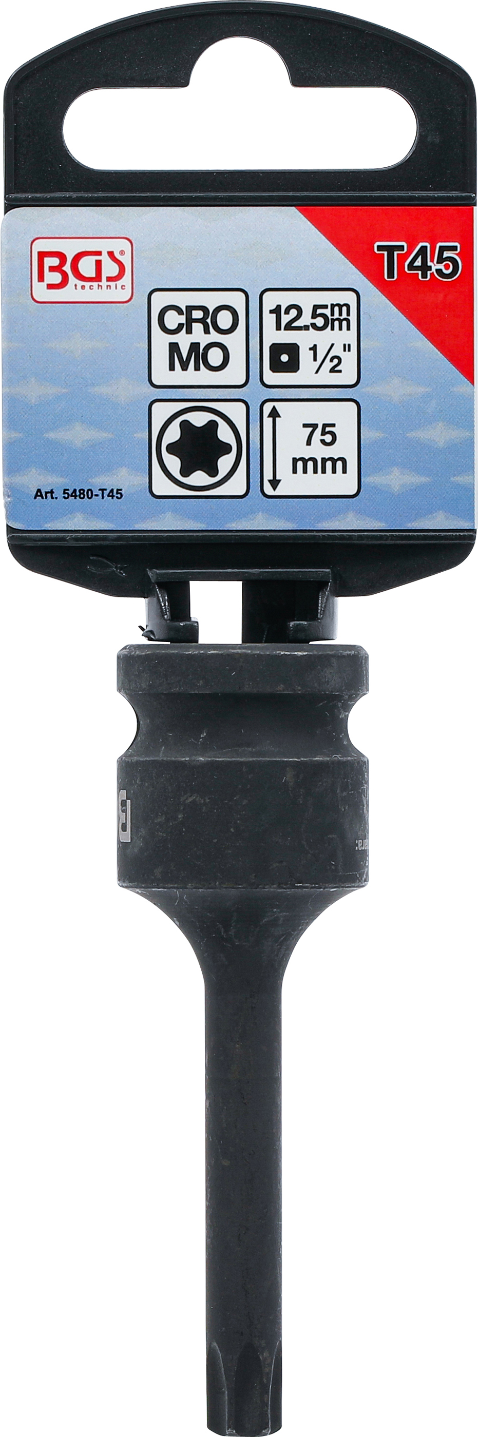 BGS Kraft-Bit-Einsatz | Länge 75 mm | Antrieb Innenvierkant 12,5 mm (1/2") | T-Profil (für Torx) T45
