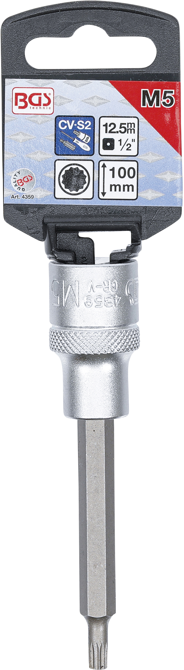 BGS Bit-Einsatz | Länge 100 mm | Antrieb Innenvierkant 12,5 mm (1/2") | Innenvielzahn (für XZN) M5