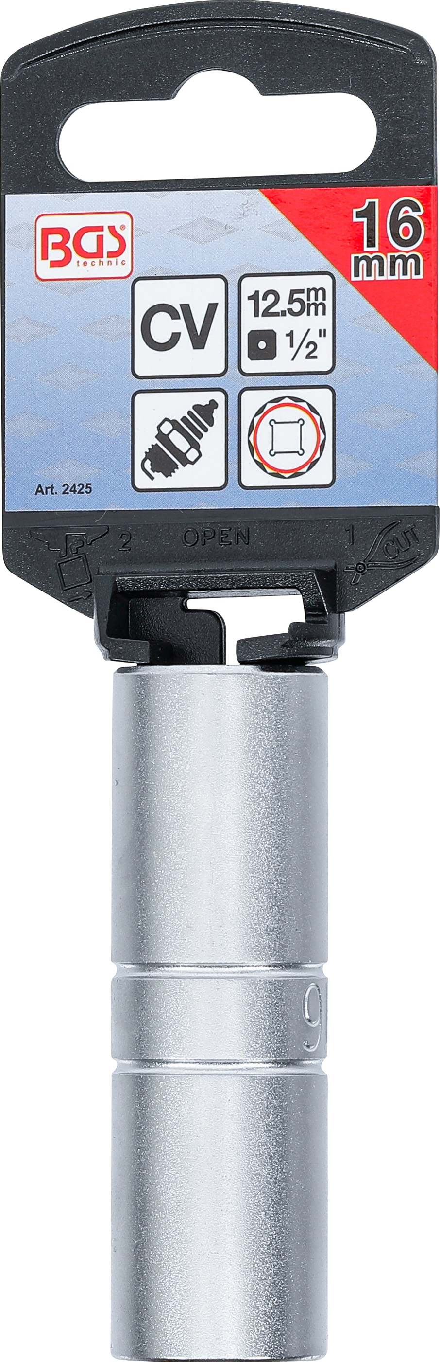 BGS Zündkerzen-Einsatz Sechskant | dünnwandig | Antrieb Innenvierkant 12,5 mm (1/2") | SW 16 mm