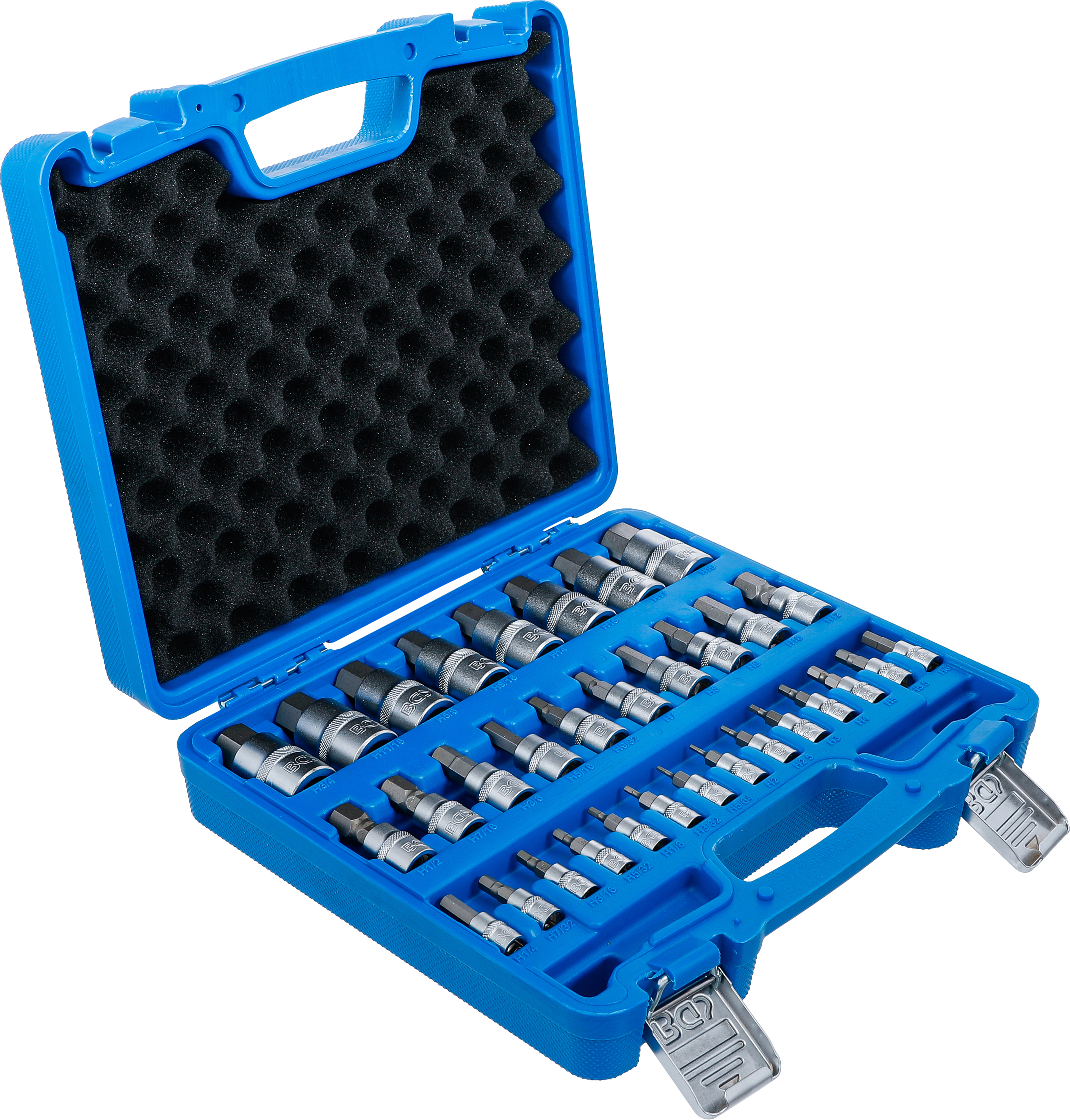 BGS Bit-Einsatz-Satz | Antrieb Innenvierkant 6,3 mm (1/4") / 10 mm (3/8") / 12,5 mm (1/2") | Innensechskant 2 - 19 mm / 1/4 - 9/16" | Metrisch und Zollgrößen | 32-tlg.