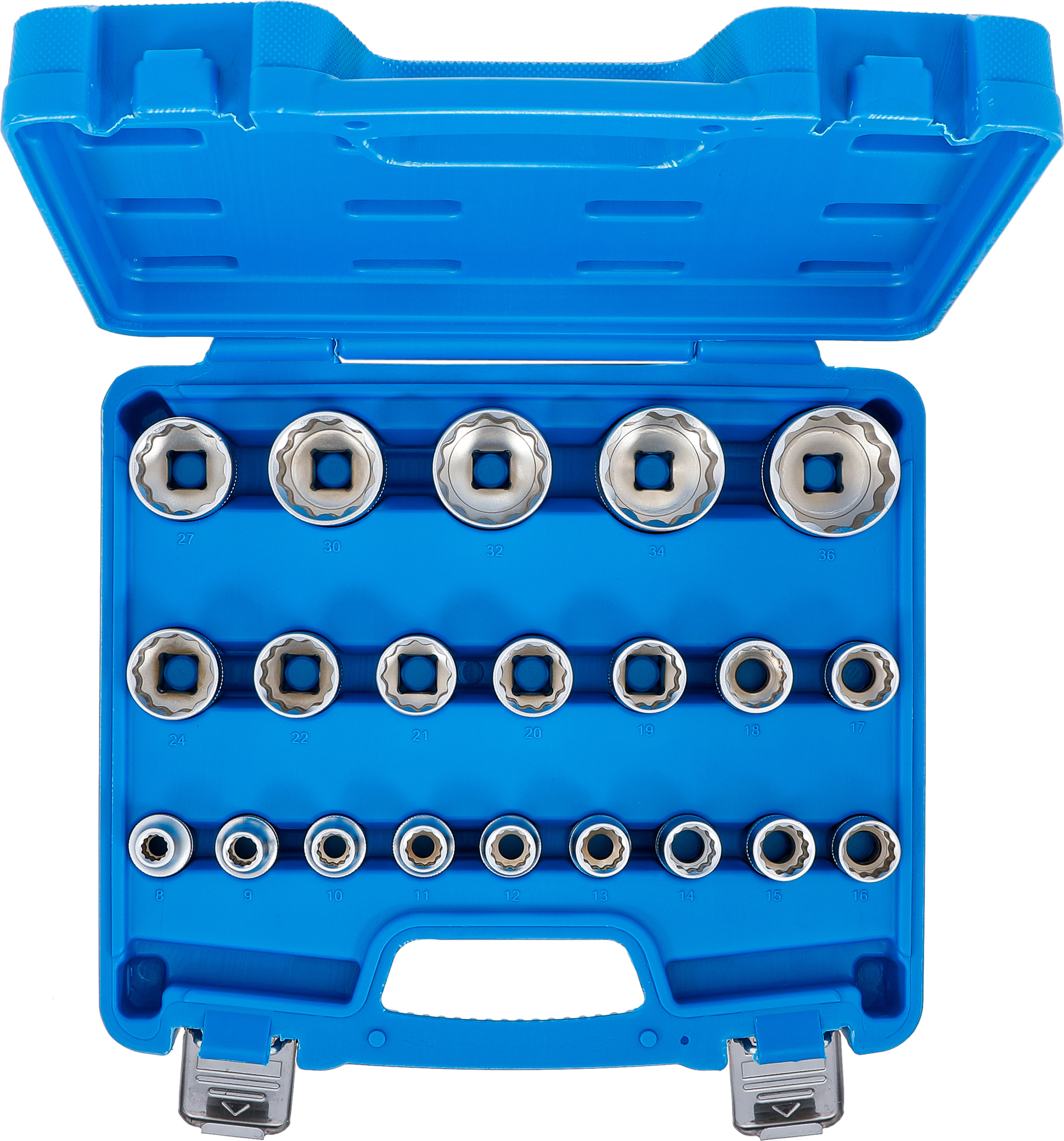 BGS Steckschlüssel-Einsatz-Satz Zwölfkant | Antrieb Innenvierkant 12,5 mm (1/2") | SW 8 - 36 mm | 21-tlg.