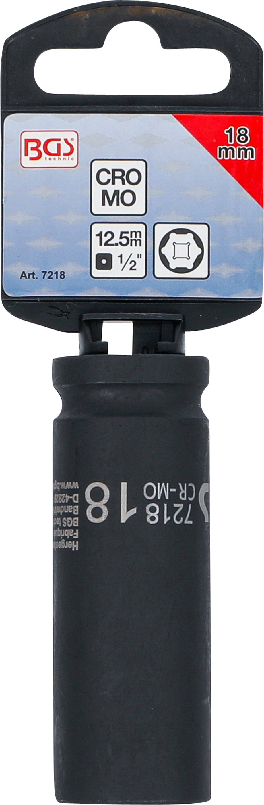 BGS Kraft-Steckschlüssel-Einsatz Sechskant, tief | Antrieb Innenvierkant 12,5 mm (1/2") | SW 18 mm