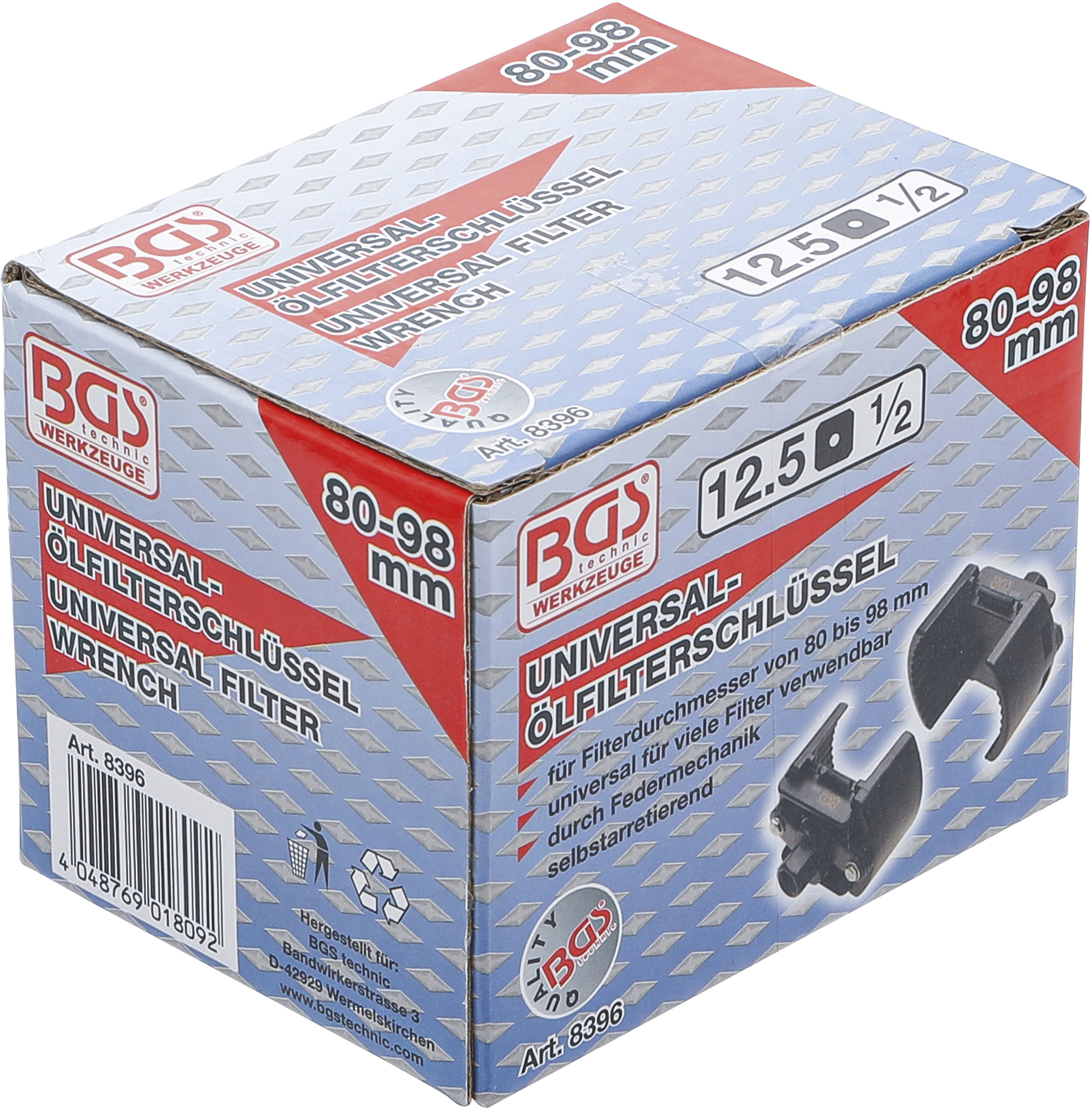 BGS Universal-Ölfilterschlüssel | Antrieb Innenvierkant 12,5 mm (1/2") | Ø 80 - 98 mm