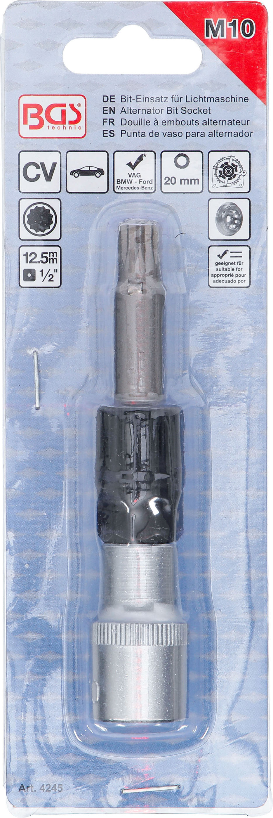 BGS Bit-Einsatz für Lichtmaschine | Antrieb Innenvierkant 12,5 mm (1/2") | Innenvielzahn (für XZN) M10