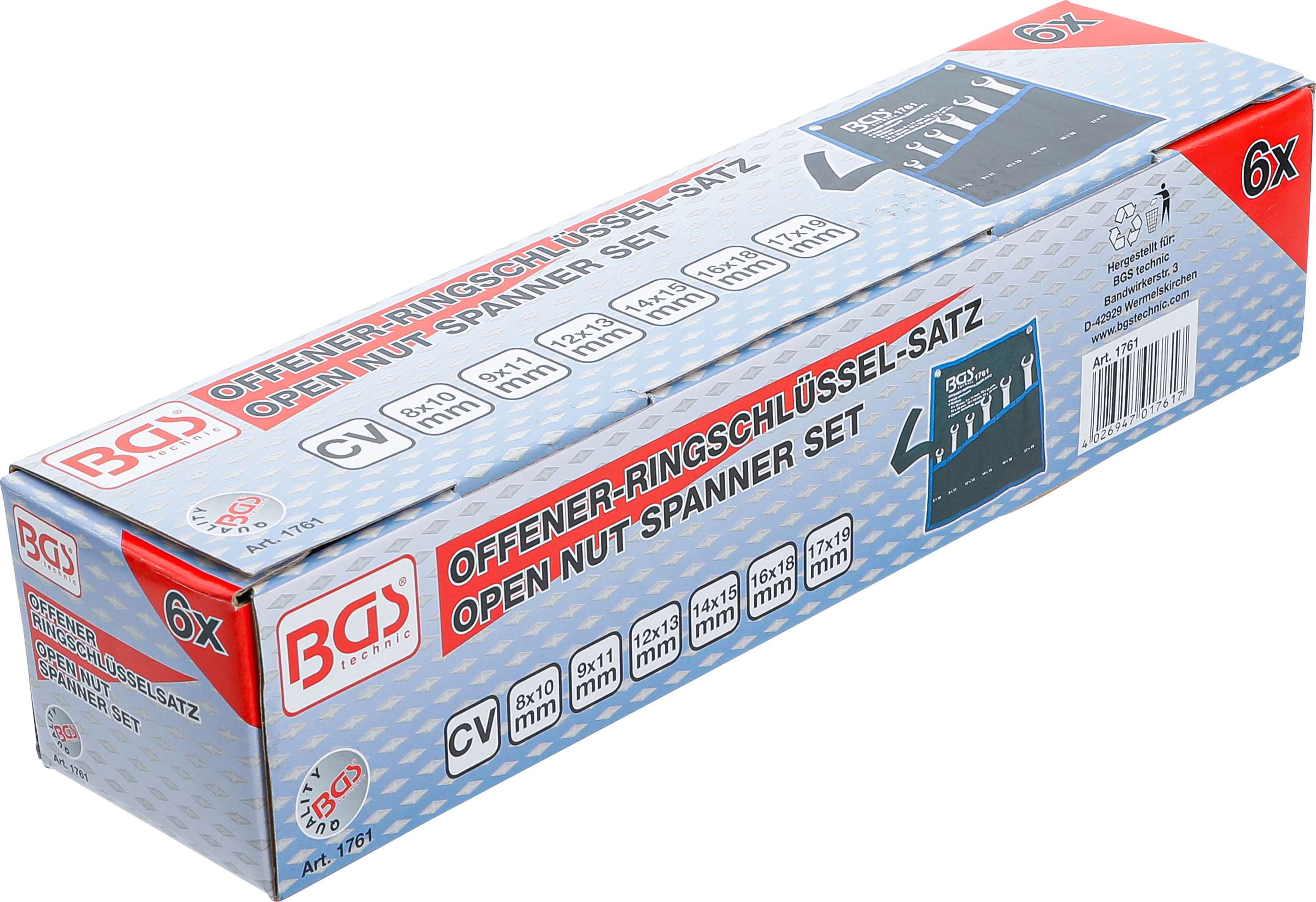 BGS Offener Doppel-Ringschlüssel-Satz | SW 8 x 10 - 17 x 19 mm | 6-tlg.