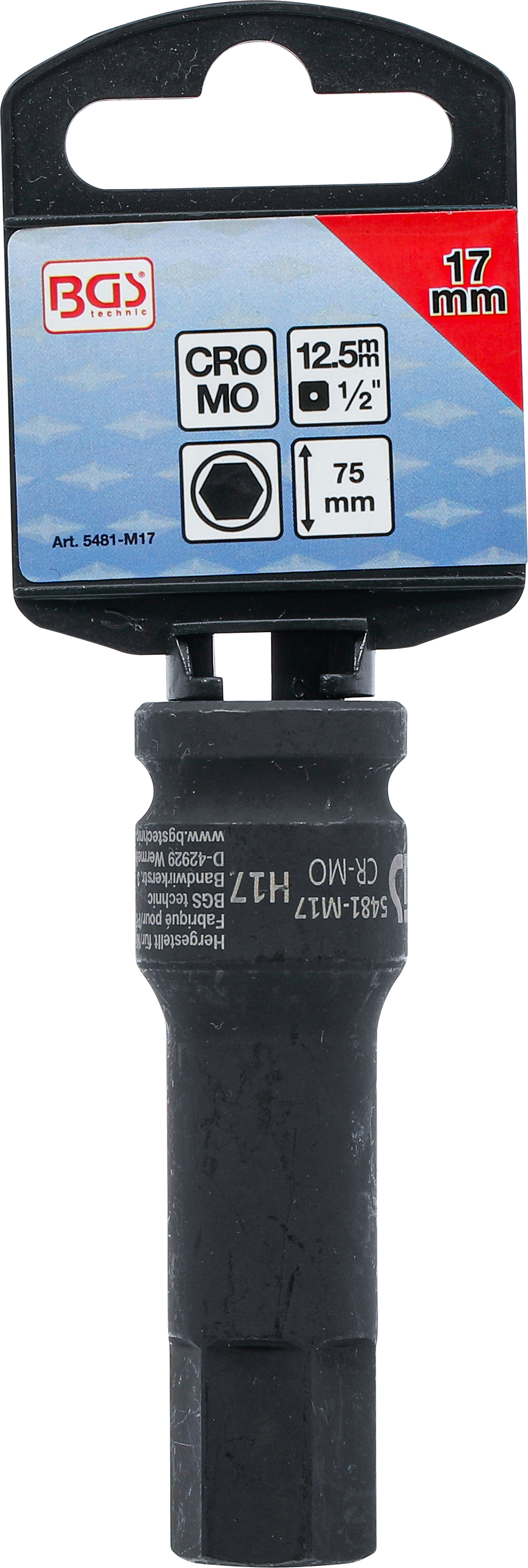 BGS Kraft-Bit-Einsatz | Länge 75 mm | Antrieb Innenvierkant 12,5 mm (1/2") | Innensechskant 17 mm