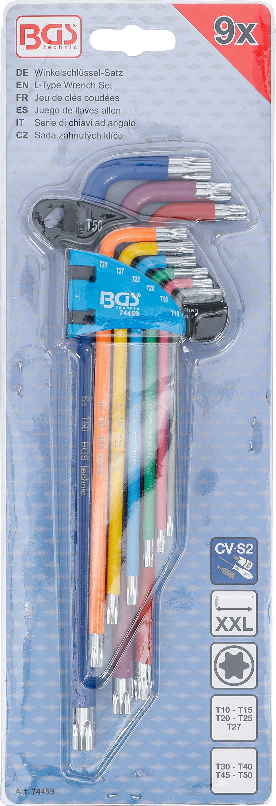 BGS Winkelschlüssel-Satz | Multicolour | extra lang | T-Profil (für Torx) T10 - T50 | 9-tlg.