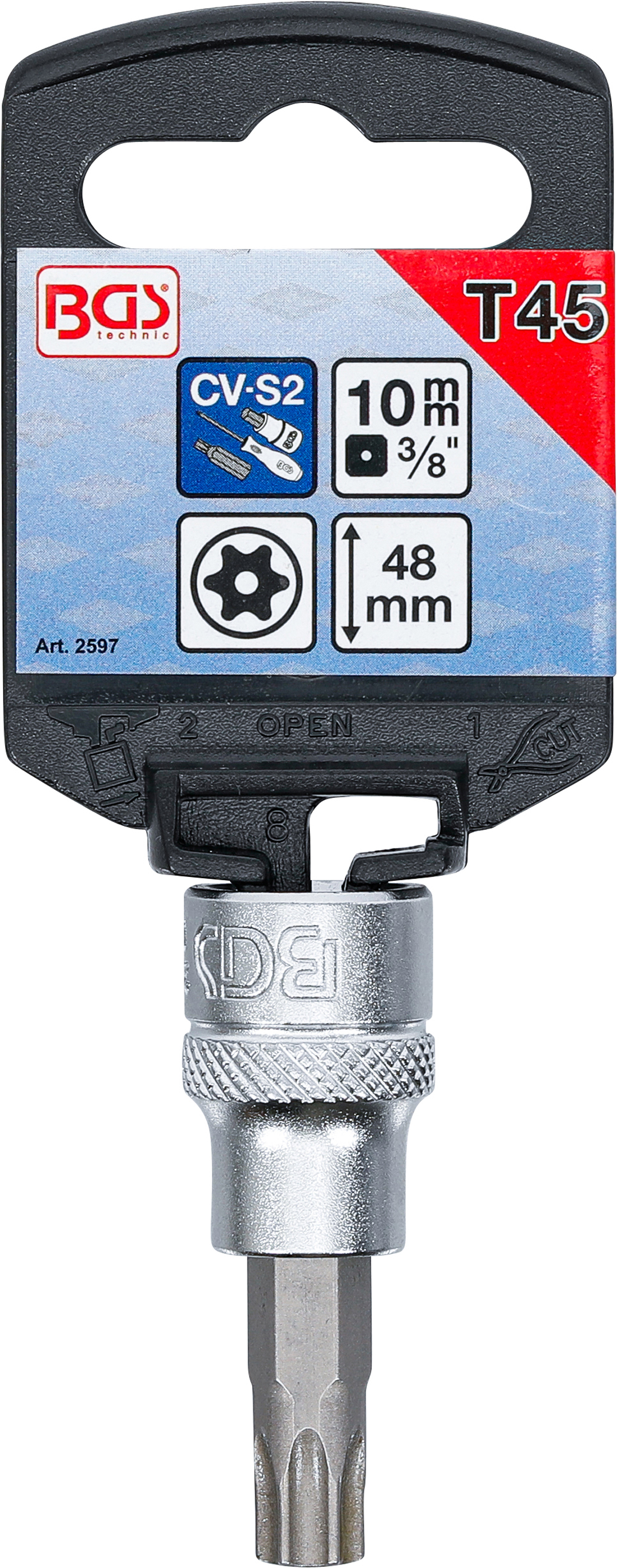 BGS Bit-Einsatz | Antrieb Innenvierkant 10 mm (3/8") | T-Profil (für Torx) mit Bohrung T45