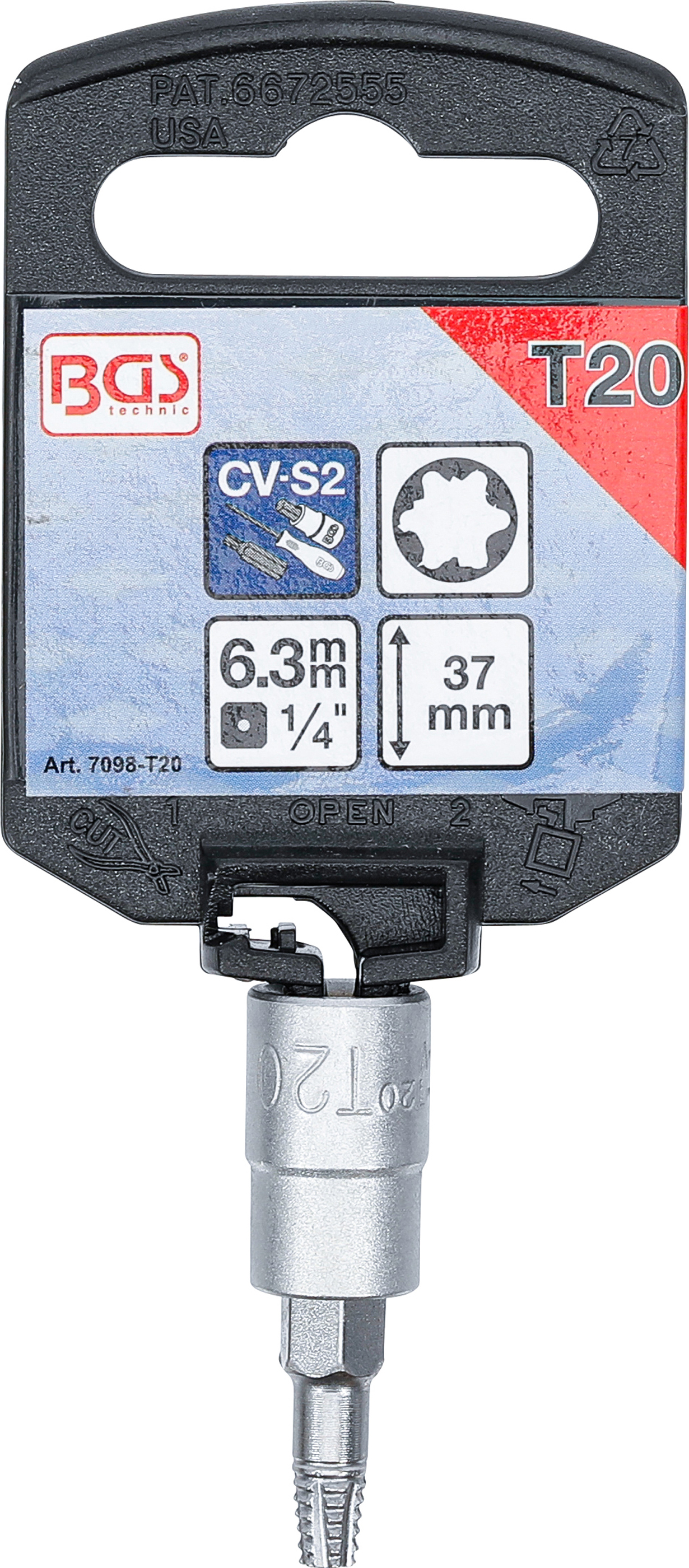 BGS Schraubenausdreher-Bit-Einsatz | Antrieb Innenvierkant 6,3 mm (1/4") | für defektes T-Profil (für Torx) T20