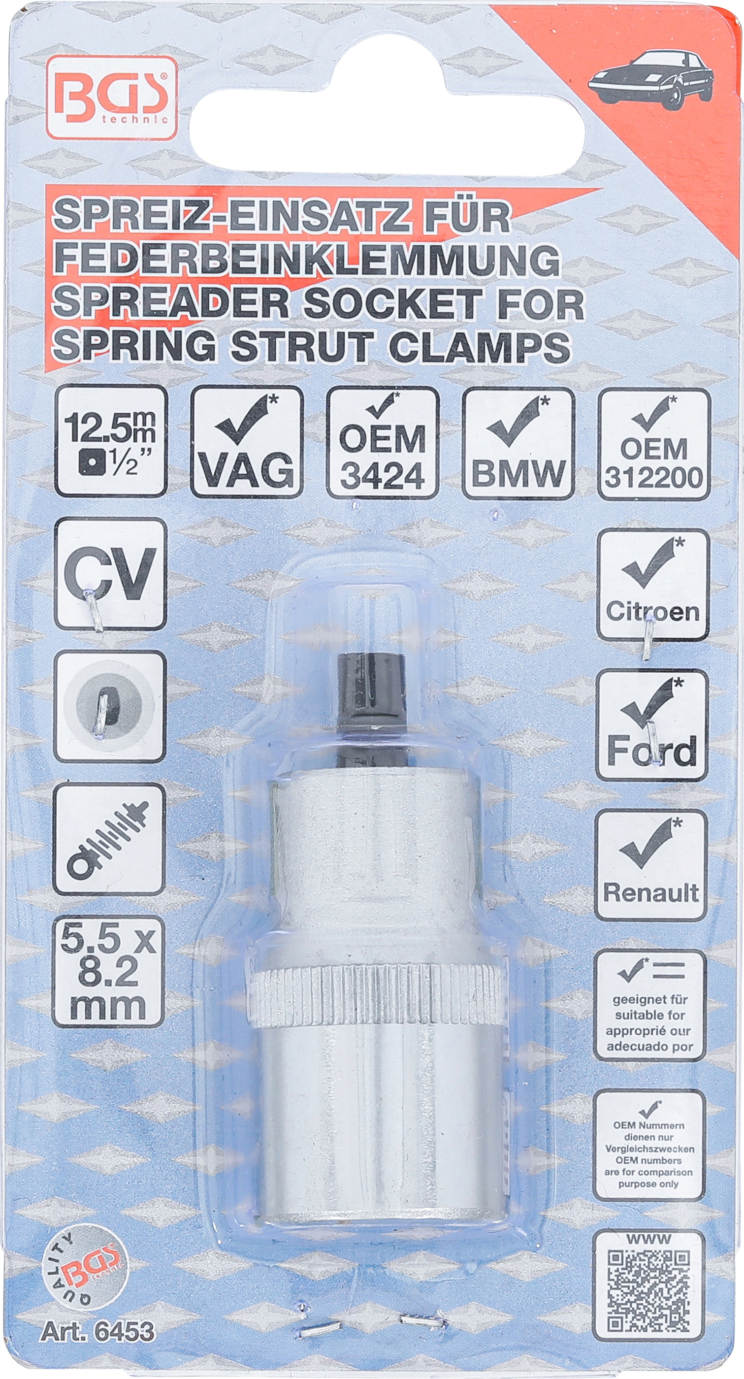 BGS Spreiz-Einsatz für Federbeinklemmung | Antrieb Innenvierkant 12,5 mm (1/2") | 5,5 x 8,2 mm