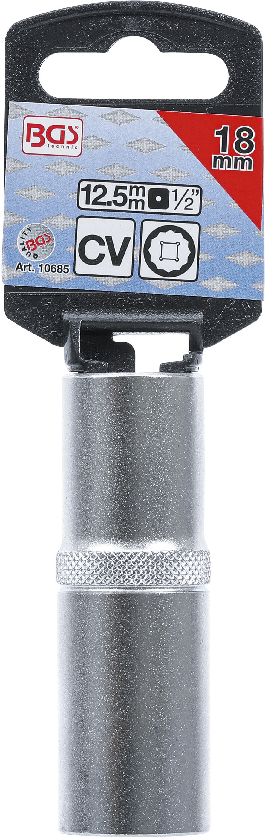 BGS Steckschlüssel-Einsatz Zwölfkant, tief | Antrieb Innenvierkant 12,5 mm (1/2") | SW 18 mm