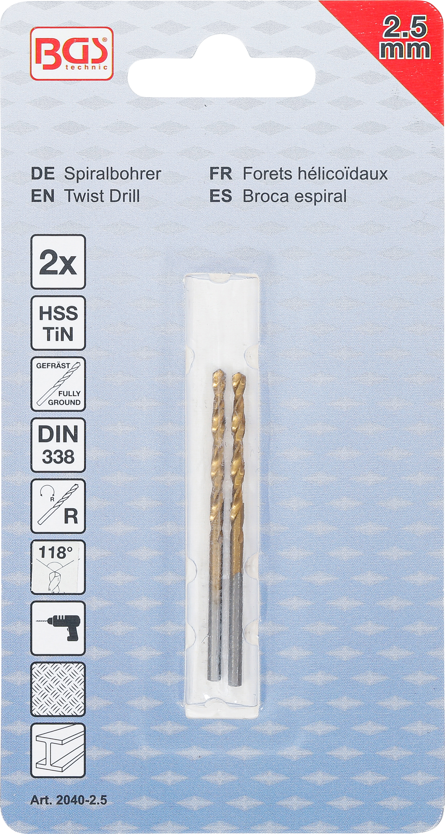 BGS Spiralbohrer | HSS-G | titan-nitriert | 2,5 mm | 2-tlg.
