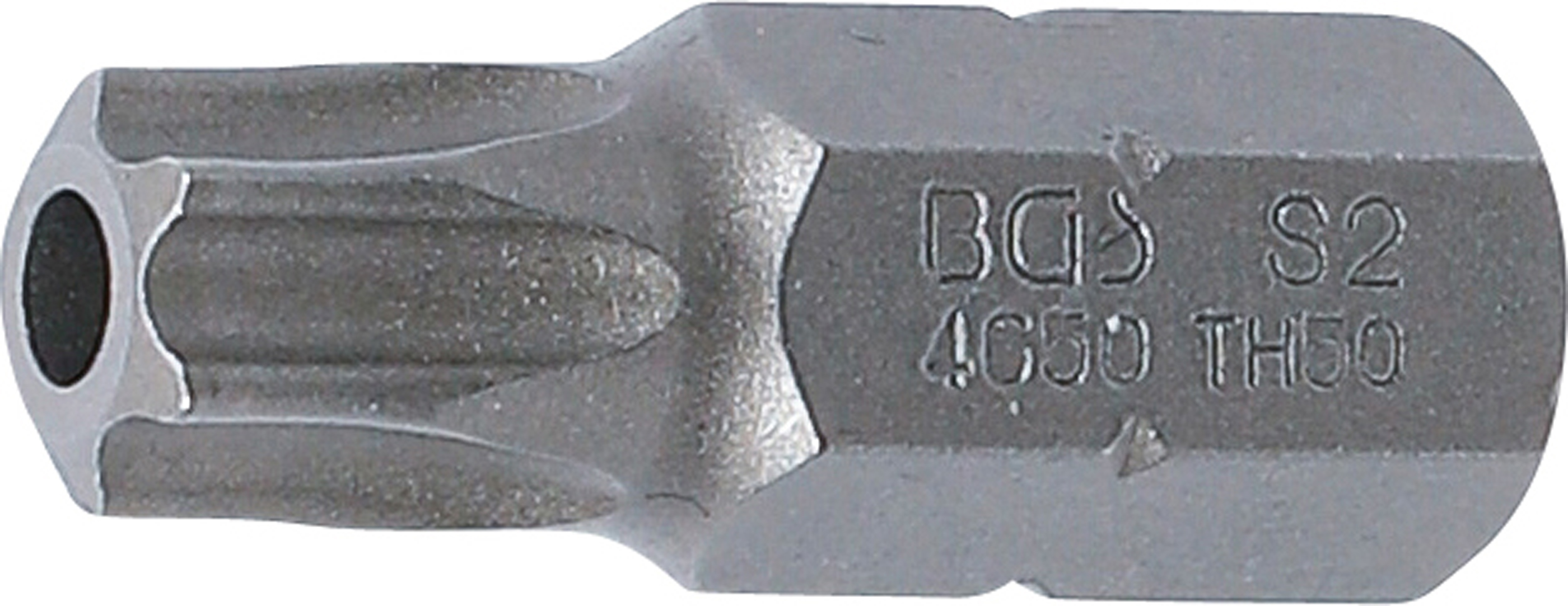 BGS Bit | Länge 30 mm | Antrieb Außensechskant 10 mm (3/8") | T-Profil (für Torx) mit Bohrung T50