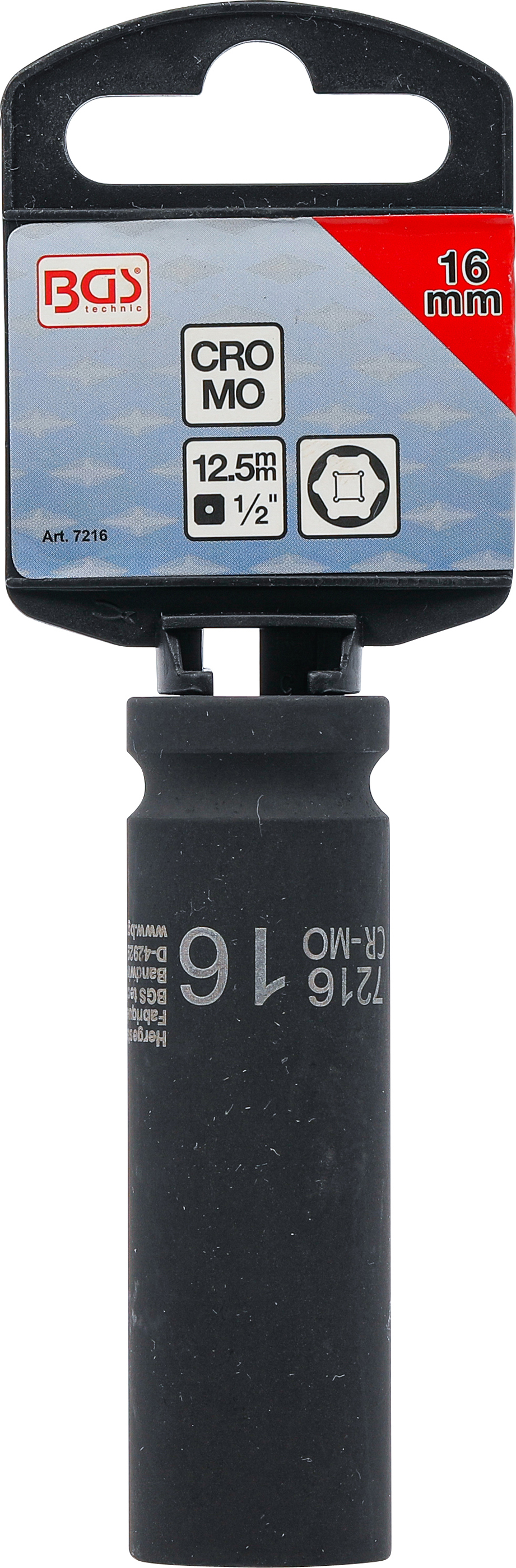 BGS Kraft-Steckschlüssel-Einsatz Sechskant, tief | Antrieb Innenvierkant 12,5 mm (1/2") | SW 16 mm