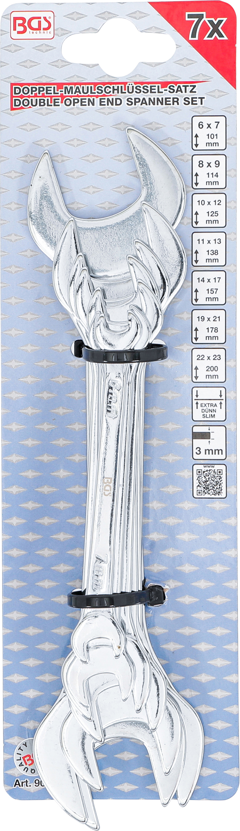 BGS Doppel-Maulschlüssel-Satz | extra flach | SW 6 - 23 mm | 7-tlg.