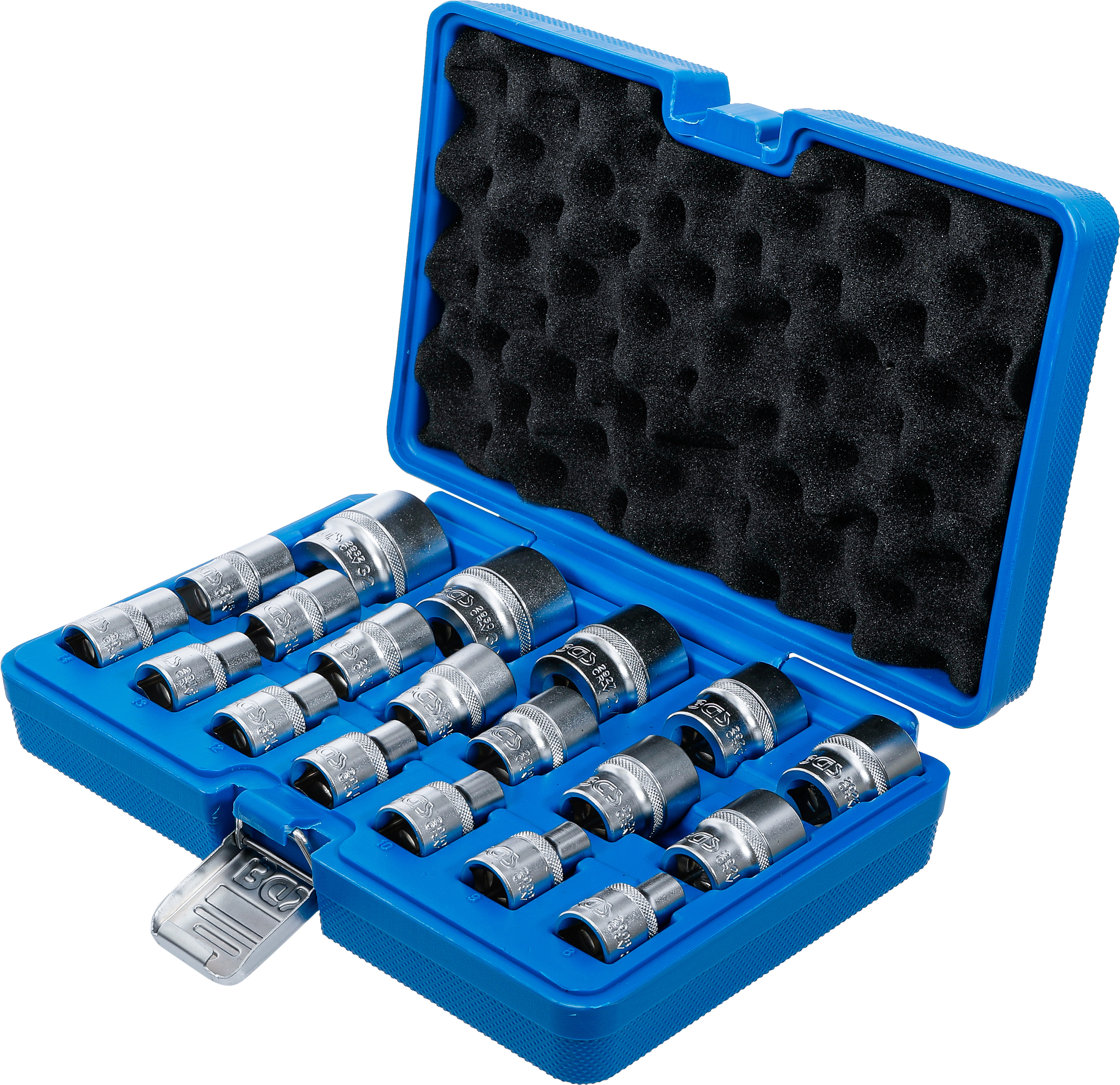 BGS Steckschlüssel-Einsatz-Satz, Sechskant | Antrieb Innenvierkant 12,5 mm (1/2") | SW 8 - 32 mm | 19-tlg.