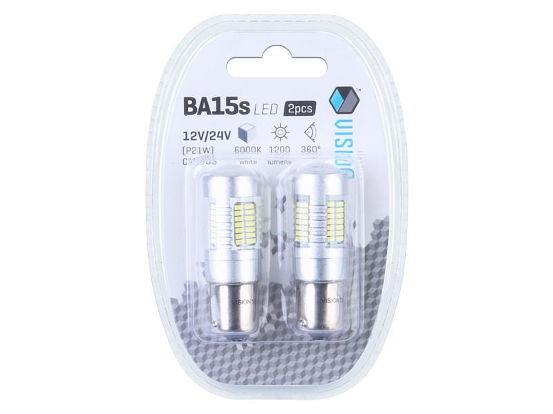 Vision LED Lampe 12V/24V P21W BA15S 52x4014 SMD Weiss Canbus