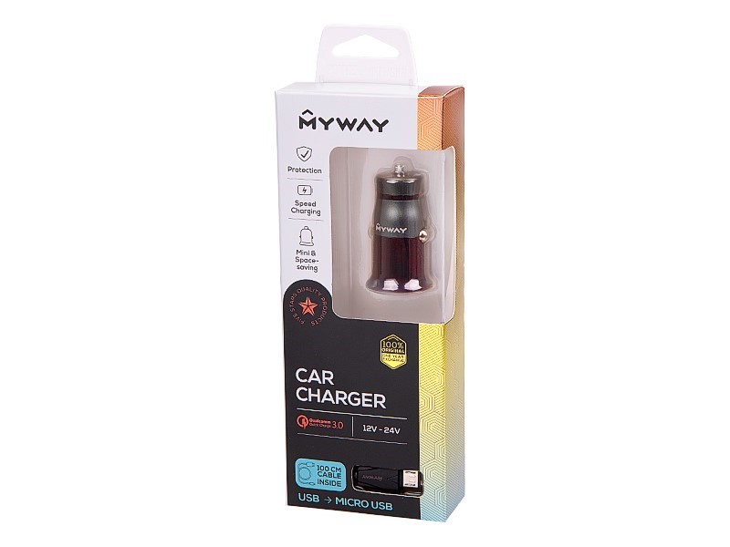 Myway Car Charger Auto Schnell-Ladestecker USB Qick Charge 3.0 + USB zu Micro USB Ladekabel GRATIS