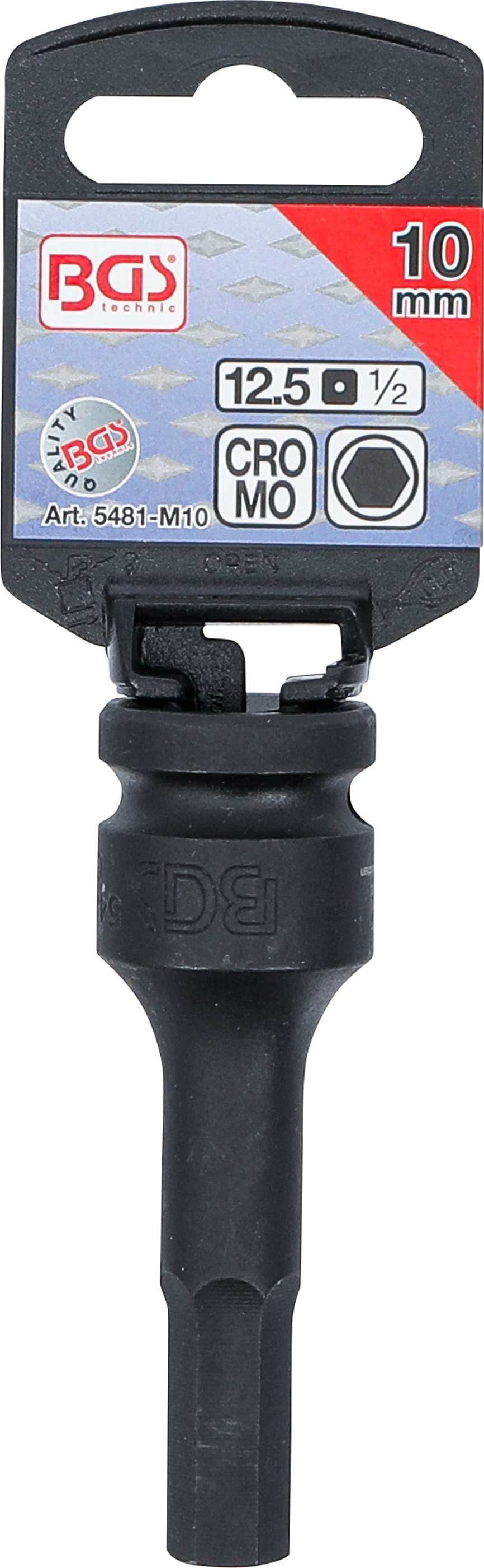 BGS Kraft-Bit-Einsatz | Länge 75 mm | Antrieb Innenvierkant 12,5 mm (1/2") | Innensechskant 10 mm