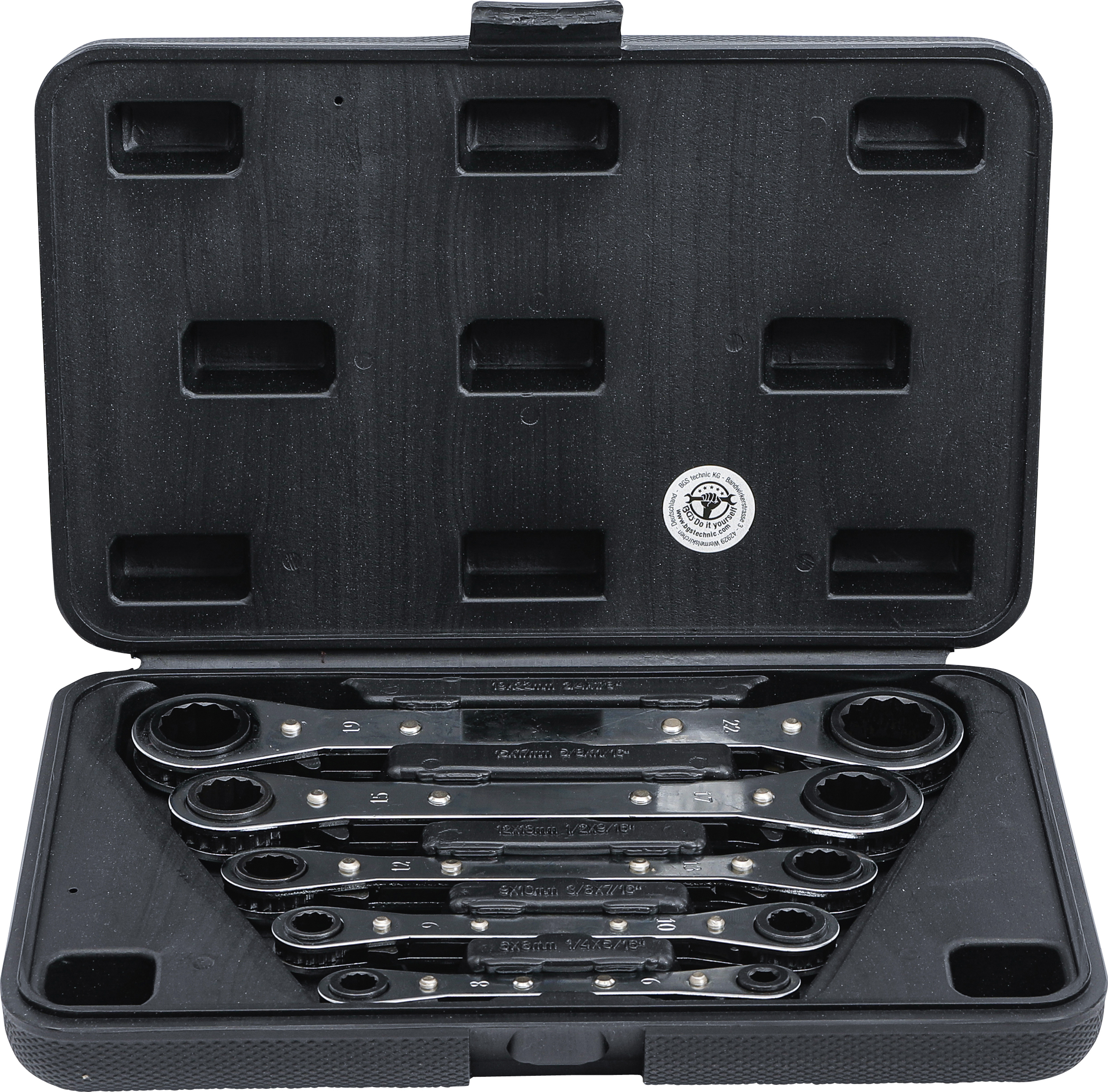 BGS Ratschen-Ringschlüssel-Satz, gerade, umschaltbar | SW 6 x 8 - 19 x 22 mm | 5-tlg.
