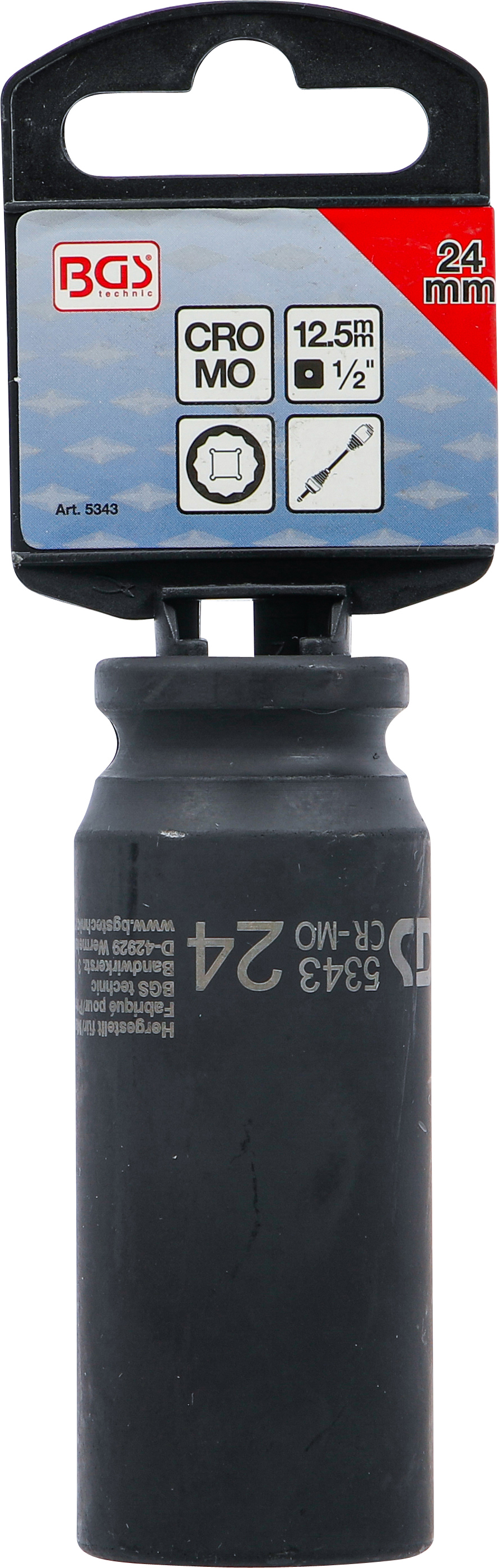 BGS Kraft-Steckschlüssel-Einsatz Zwölfkant, tief | Antrieb Innenvierkant 12,5 mm (1/2") | SW 24 mm