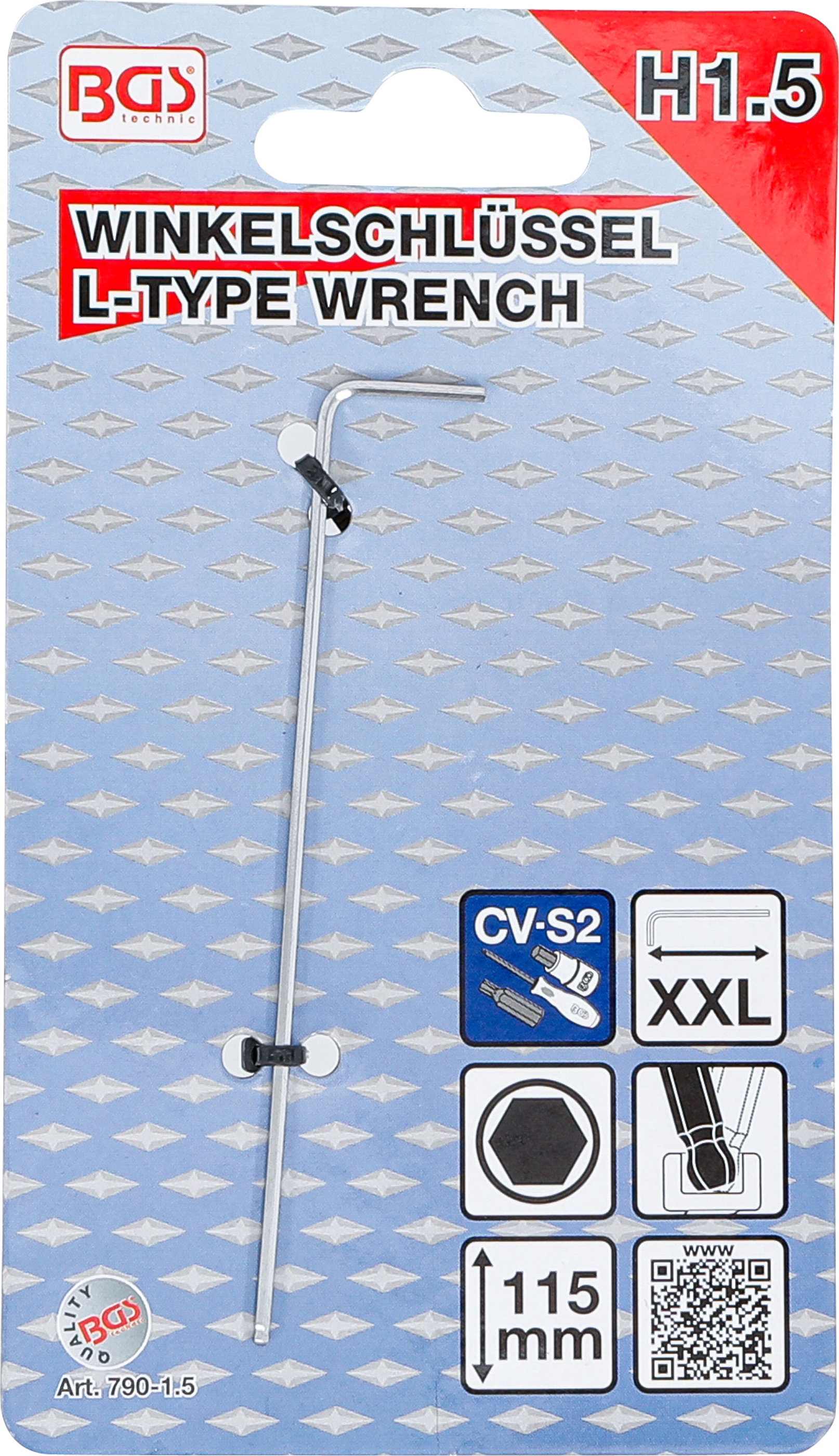 BGS Winkelschlüssel | extra lang | Innensechskant / Innensechskant mit Kugelkopf 1,5 mm