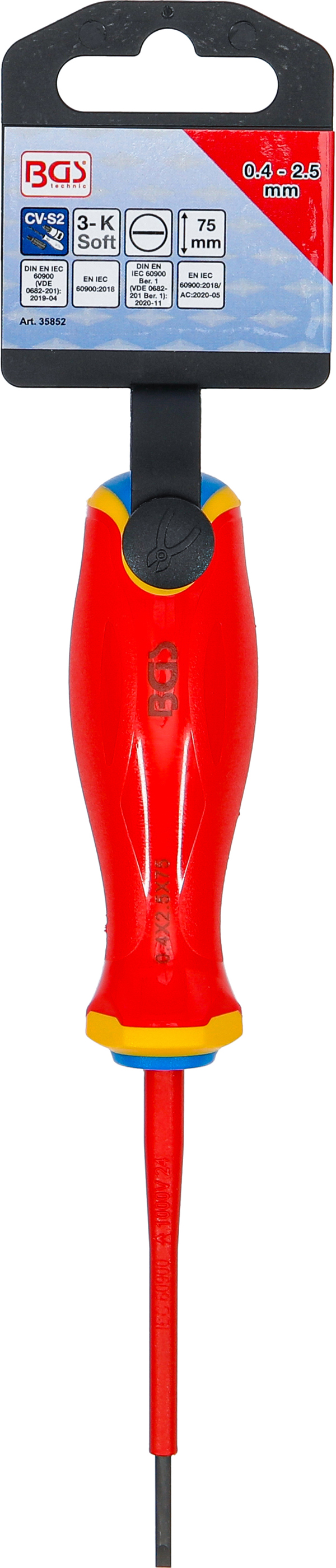 BGS VDE-Schraubendreher | extra dünne Spitze | Schlitz 2,5 mm