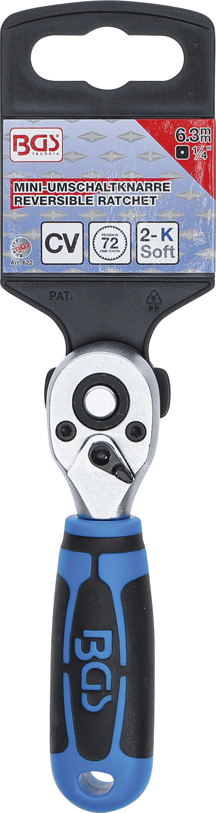 BGS Mini-Umschaltknarre | Abtrieb Außenvierkant 6,3 mm (1/4")