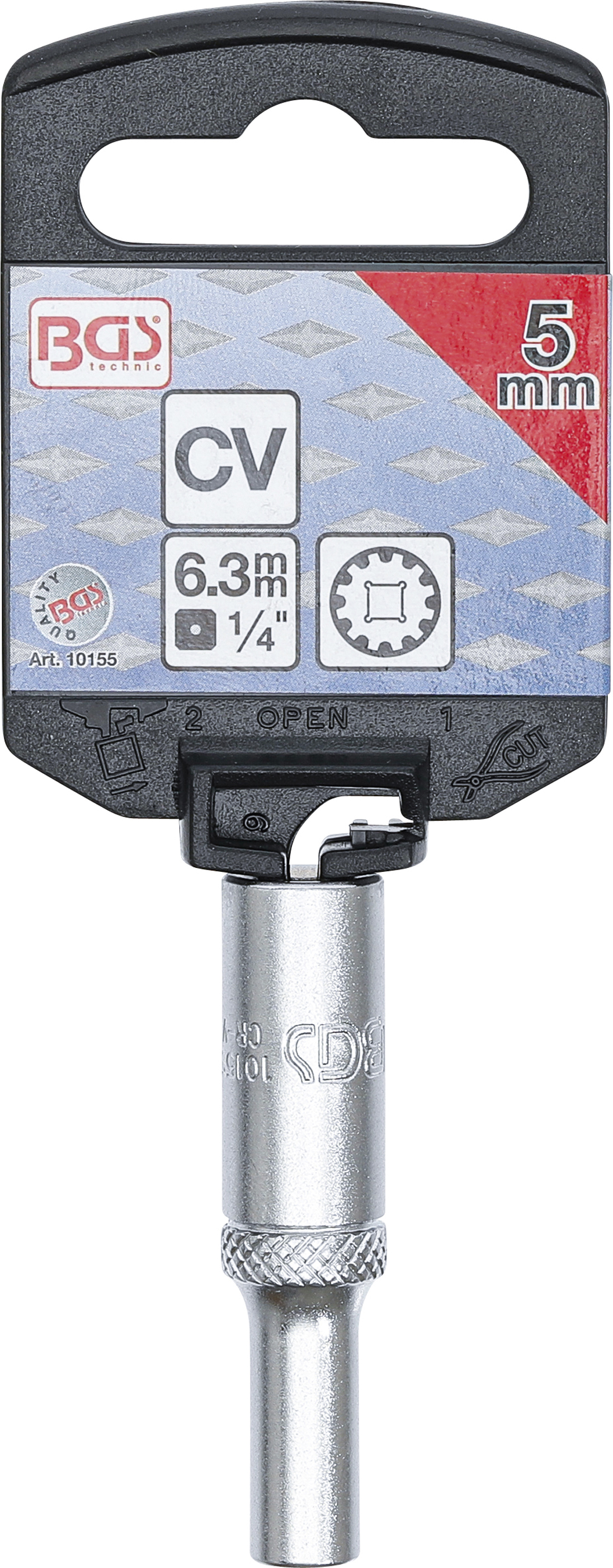 BGS Steckschlüssel-Einsatz Gear Lock, tief | Antrieb Innenvierkant 6,3 mm (1/4") | SW 5 mm