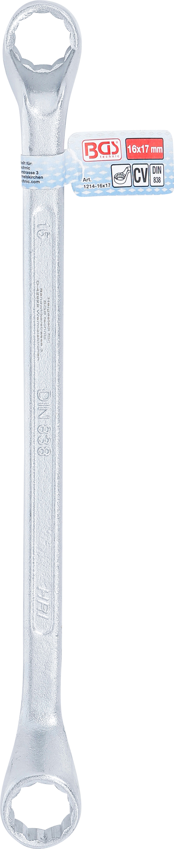 BGS Doppel-Ringschlüssel, gekröpft | SW 16 x 17 mm