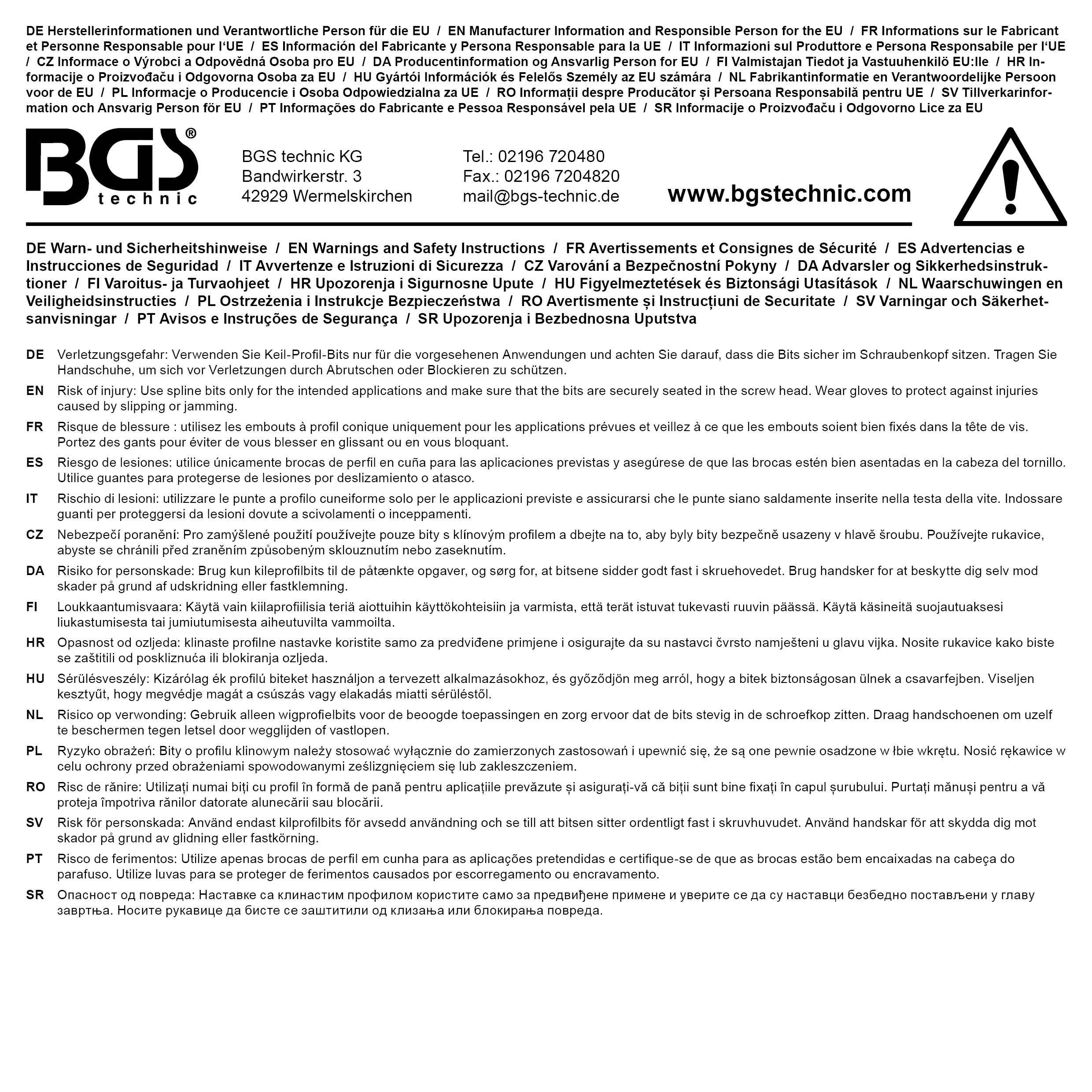 BGS Kraft-Bit-Einsatz | Länge 75 mm | Antrieb Innenvierkant 12,5 mm (1/2") | Keil-Profil (für RIBE) M14