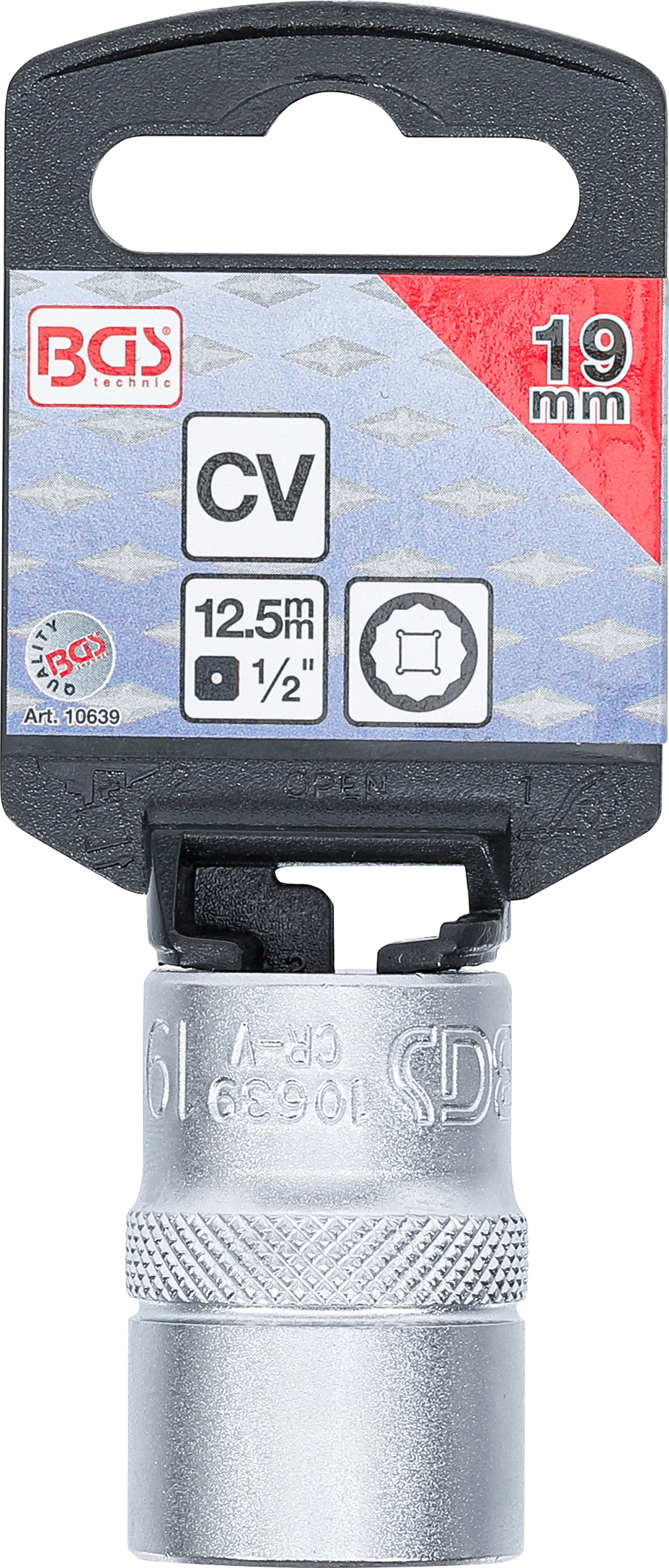 BGS Steckschlüssel-Einsatz Zwölfkant | Antrieb Innenvierkant 12,5 mm (1/2") | SW 19 mm