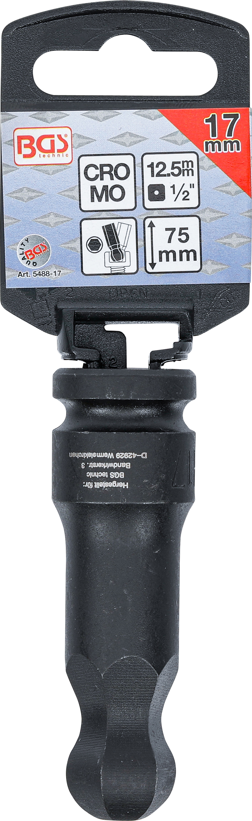 BGS Kraft-Bit-Einsatz | Länge 75 mm | Antrieb Innenvierkant 12,5 mm (1/2") | Innensechskant mit Kugelkopf 17 mm