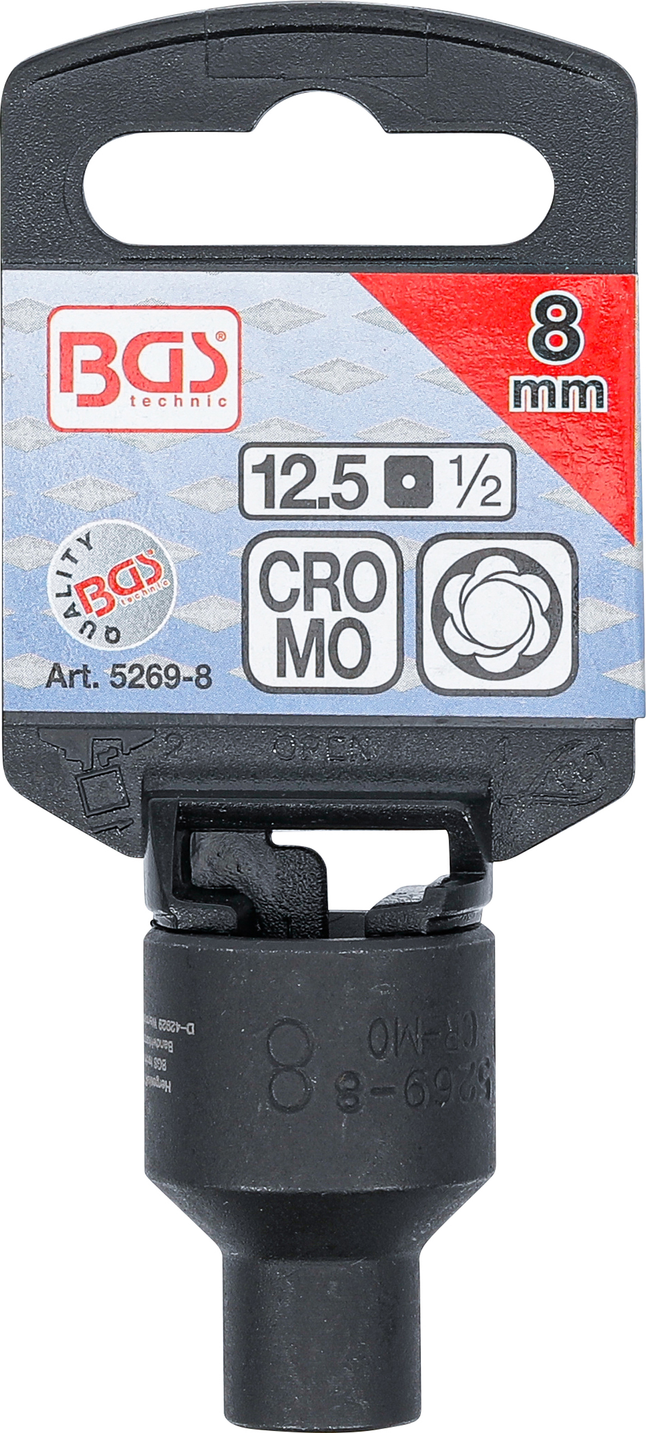 BGS Spiral-Profil-Steckschlüssel-Einsatz / Schraubenausdreher | Antrieb Innenvierkant 12,5 mm (1/2") | SW 8 mm