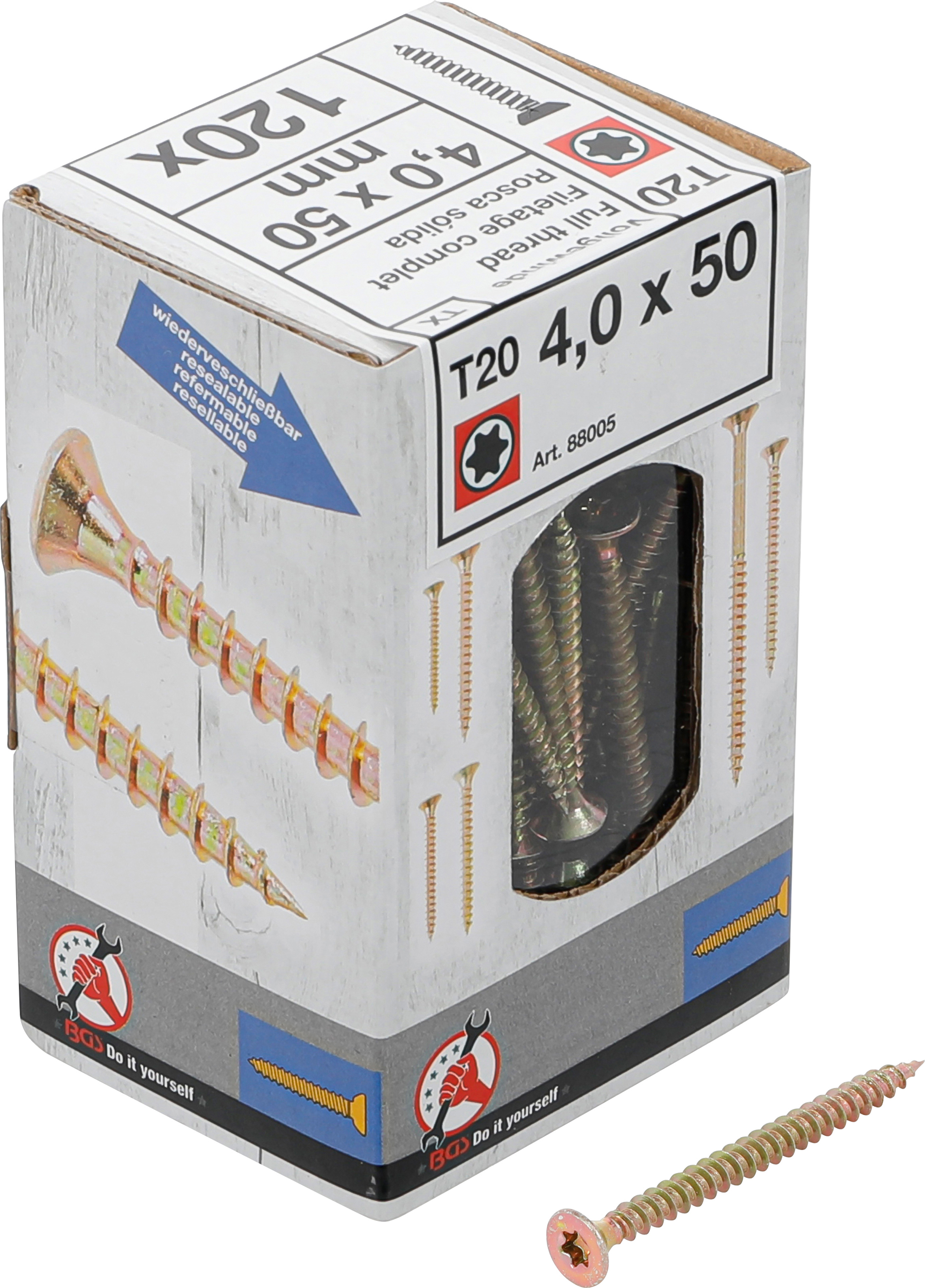 BGS Mehrzweckschrauben | T-Profil (für Torx) T20 | 4,0 x 50 mm | 120 Stück