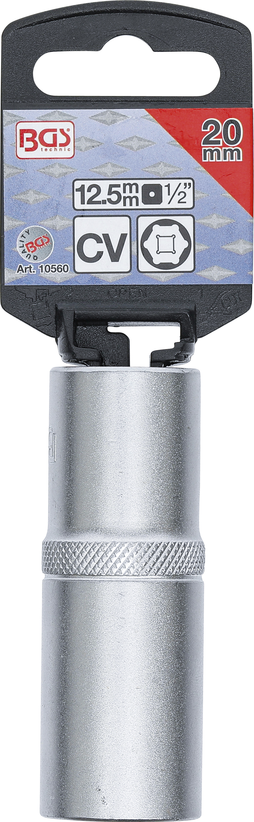 BGS Steckschlüssel-Einsatz Sechskant, tief | Antrieb Innenvierkant 12,5 mm (1/2") | SW 20 mm