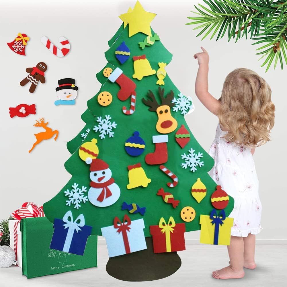 GOODGDN Filz Weihnachtsbaum, Filz Weihnachtsbaum Set mit Ornamente für Kinder, Neujahr Tür Wandbehang Dekorationen 95cm DIY Weihnachtsbaum Dekoration 