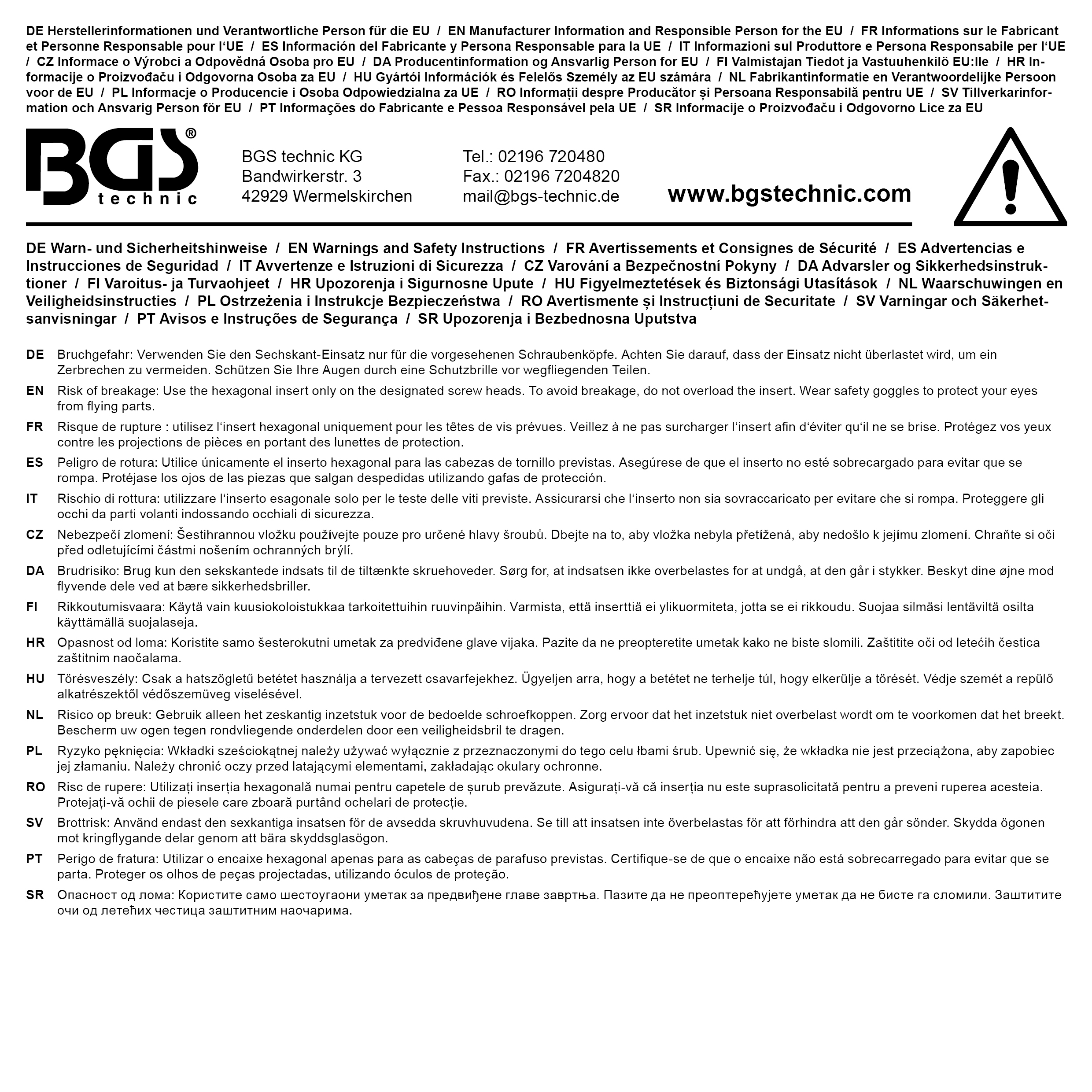 BGS Steckschlüssel-Einsatz Sechskant | Antrieb Innenvierkant 12,5 mm (1/2") | SW 9 mm