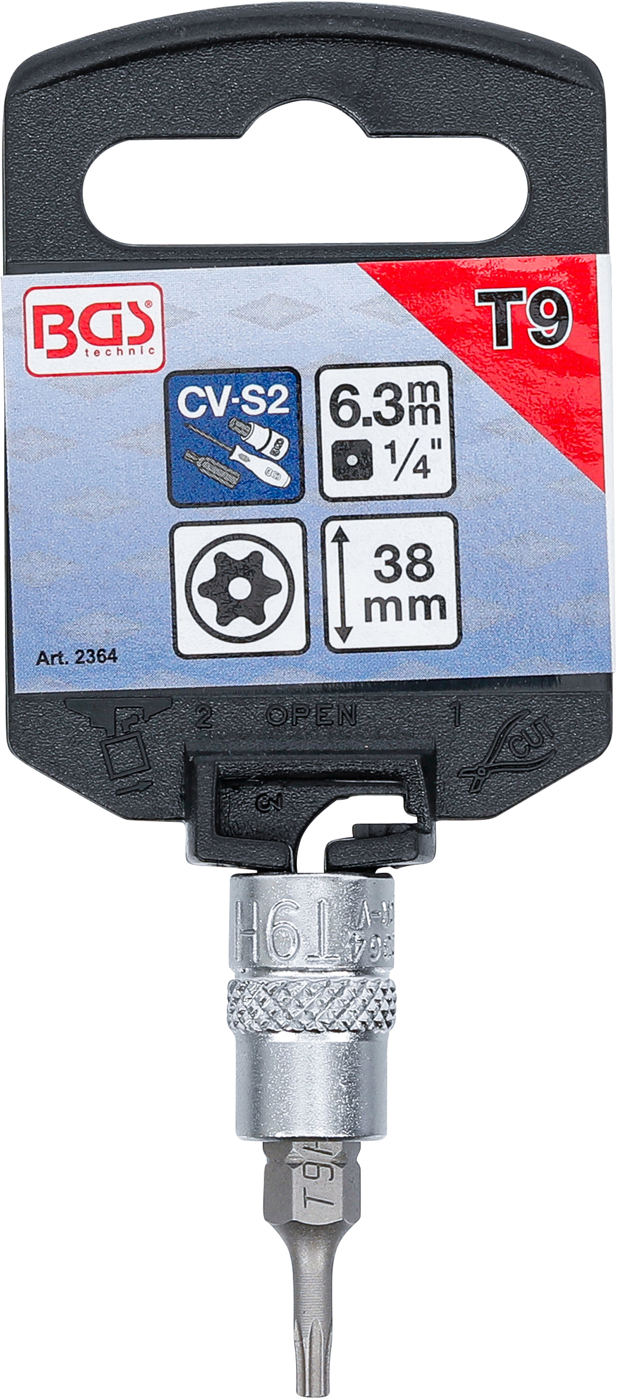 BGS Bit-Einsatz | Antrieb Innenvierkant 6,3 mm (1/4") | T-Profil (für Torx) mit Bohrung T9