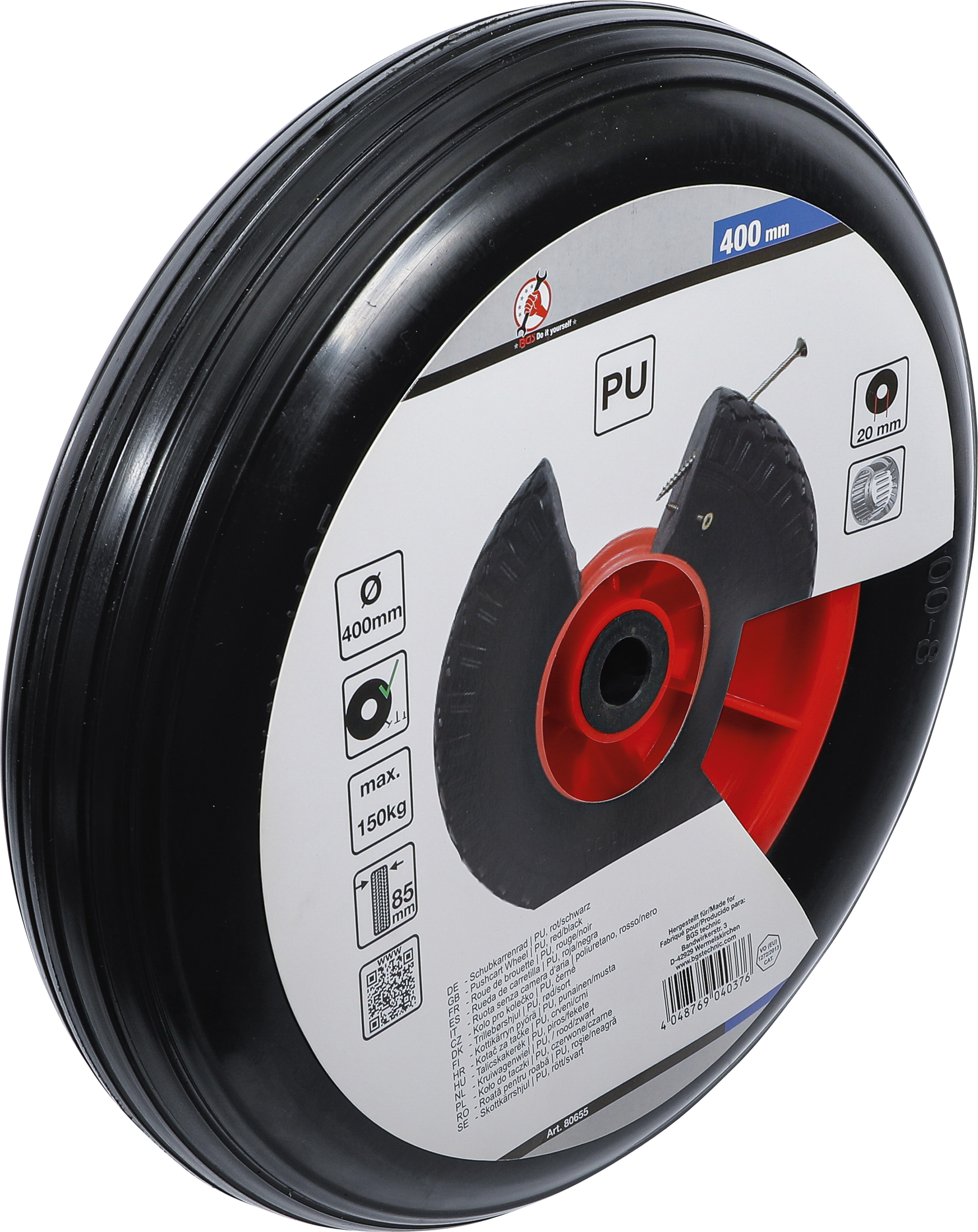 BGS Schubkarrenrad | PU, rot/schwarz | 400 mm