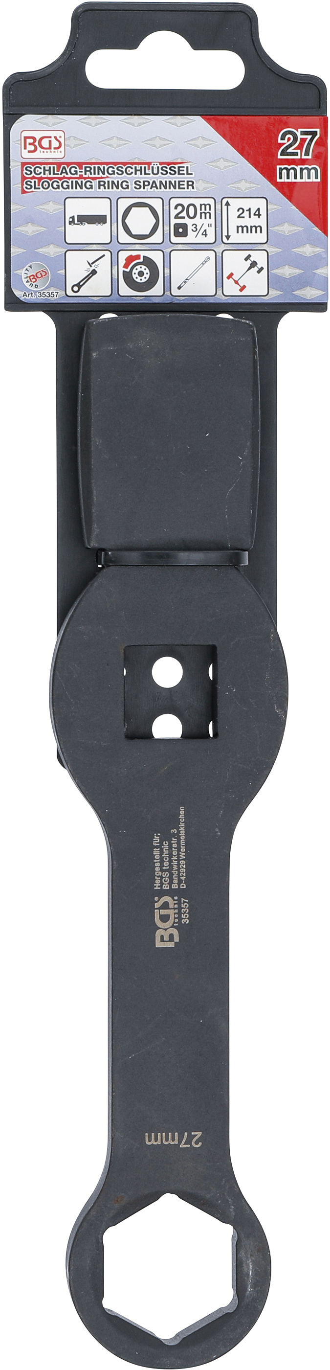 BGS Schlag-Ringschlüssel | Sechskant | mit 2 Schlagflächen | SW 27 mm